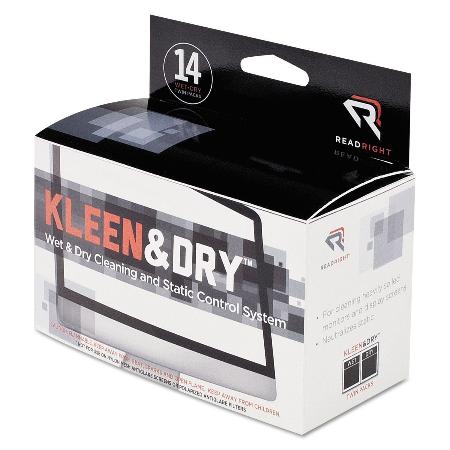 Read Right Kleen & Dry Screen Cleaners - For Display Screen - Pre-moistened, Lint-free, Anti-static, Anti-glare - 2 Sets/Packet - 1 Box