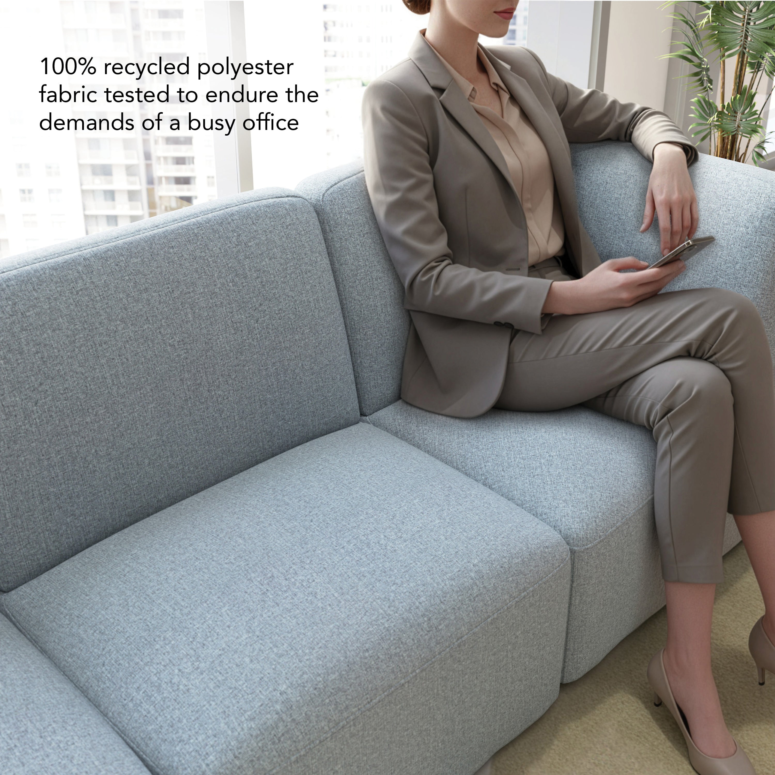 Bush Business Furniture Assemble Modular 3 Seater Sectional Lounge Sofa in Mist Fabric - 89.76" Width x 30.51" Depth x 29.92" Height