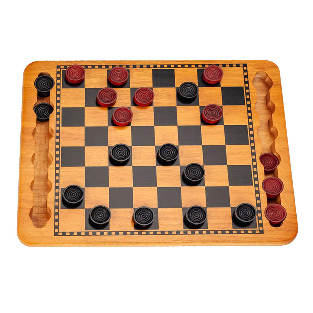 14 in. Red and Black Solid Wood Checkers Set, Grooves in Board