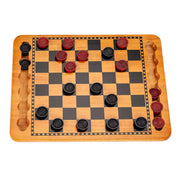 14 in. Red and Black Solid Wood Checkers Set, Grooves in Board