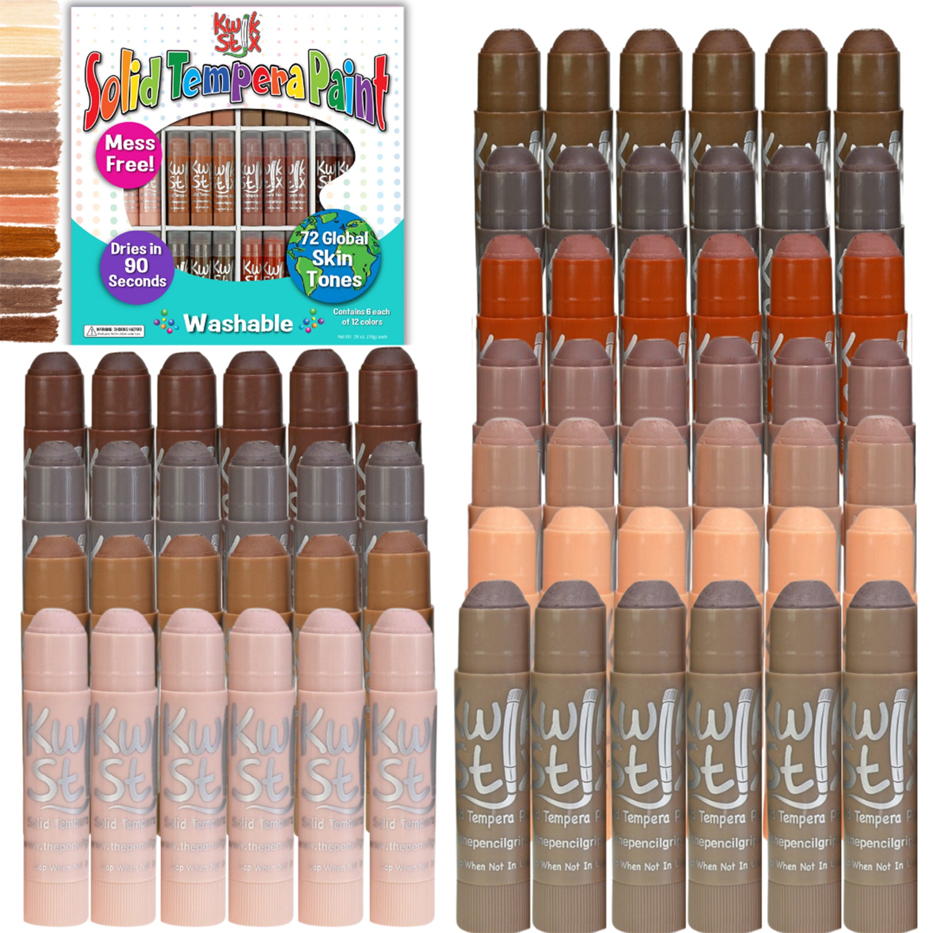 Solid Tempera Paint Sticks, Global Skin Tones, Class Pack Set of 72 Colors