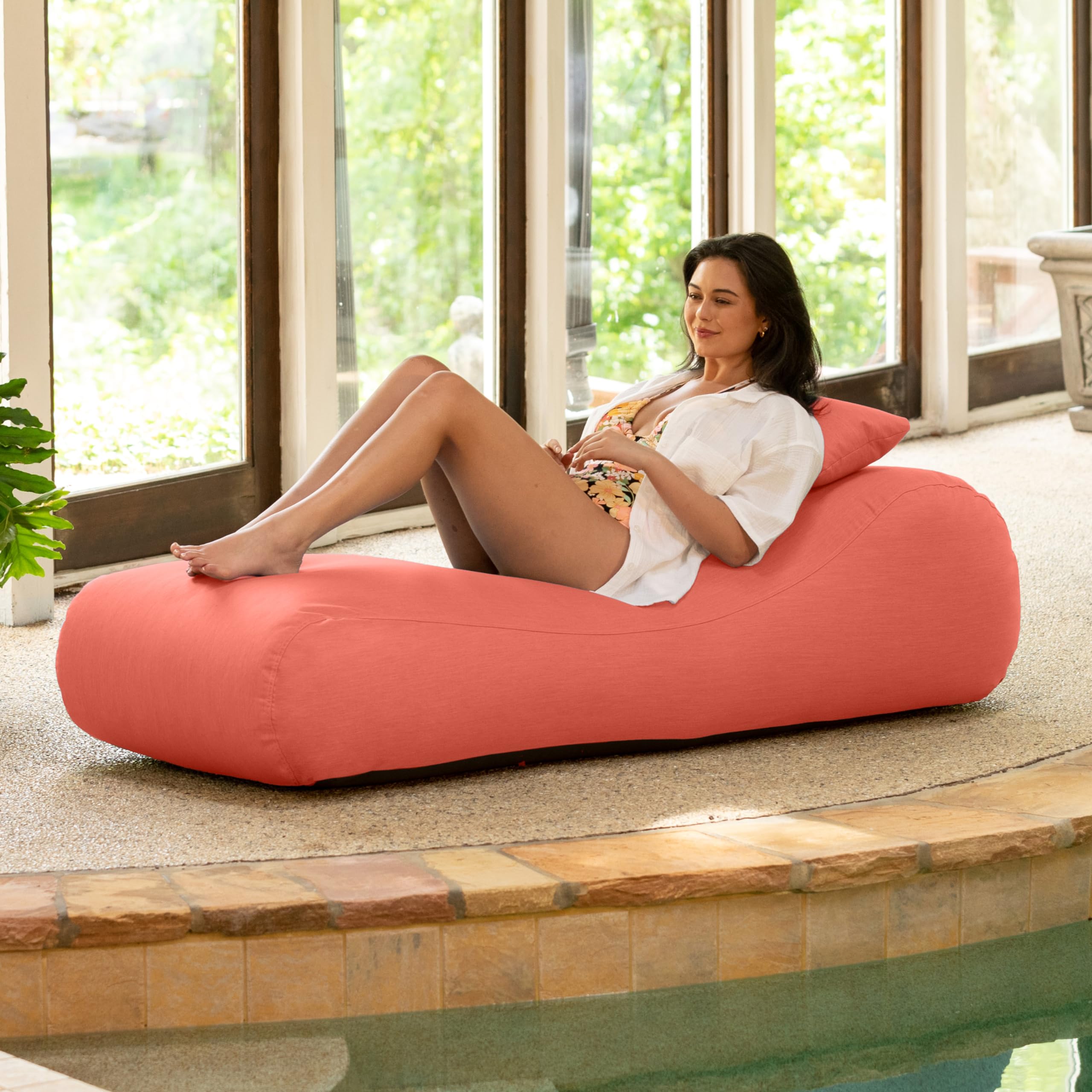 Arlo Outdoor Bean Bag Sun Lounger - Pool and Patio Chaise Recliner, Flamingo
