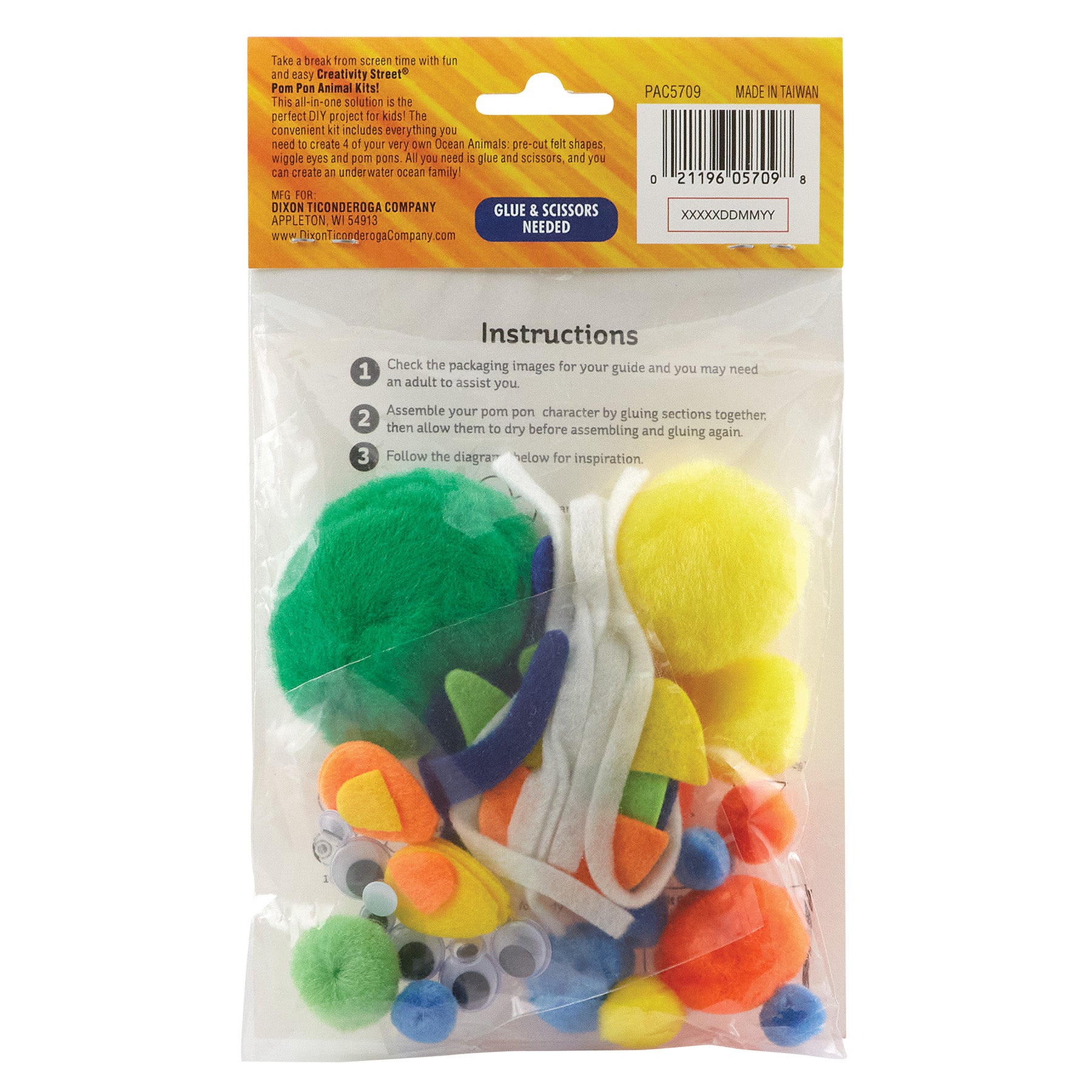 Pom Pon Animal Kit, Ocean Animals, Assorted Sizes, 1 Kit Makes 4 Animals