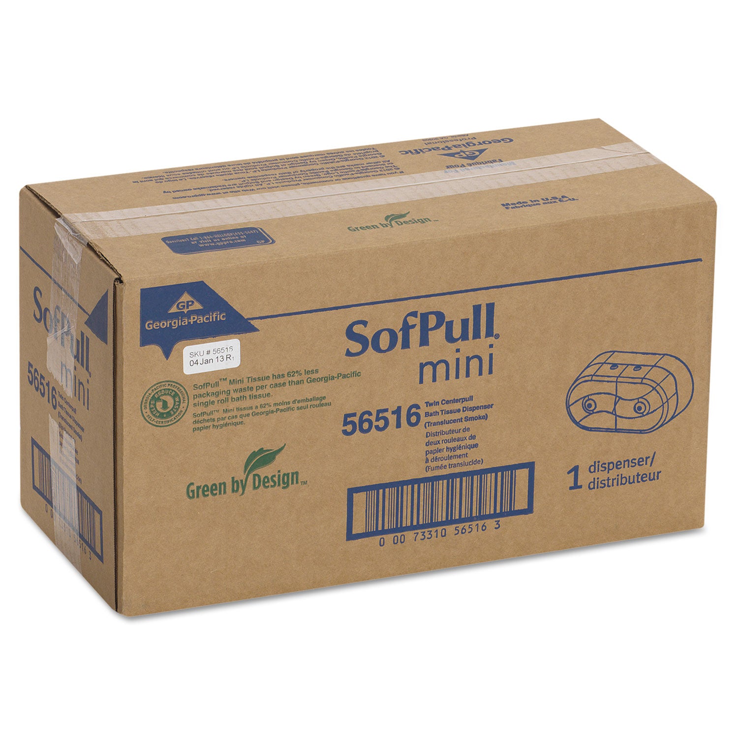 Sofpull Mini Centerpull 2-Roll Bath Tissue Dispenser, 16.38 X 7.2 X 9.3, Smoke