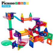 PicassoTiles Marble Run Magnetic Tiles for Kids – 100PCS STEM Educational Construction Building Blocks Race Track Creative Learning Toy Set