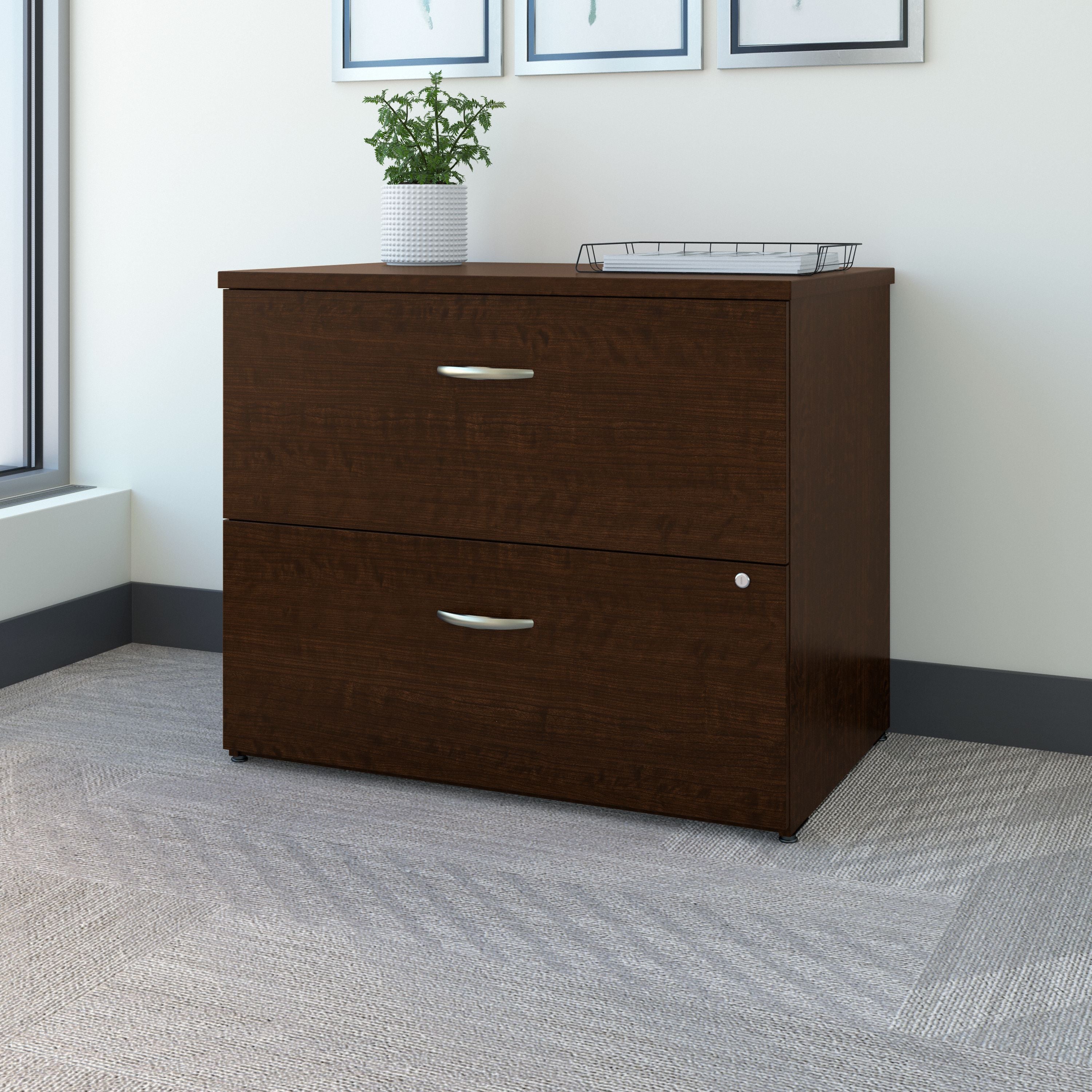 Bush Business Furniture Easy Office Lateral File Cabinet in Mocha Cherry - 35.67" Width x 23.35" Depth x 29.84" Height