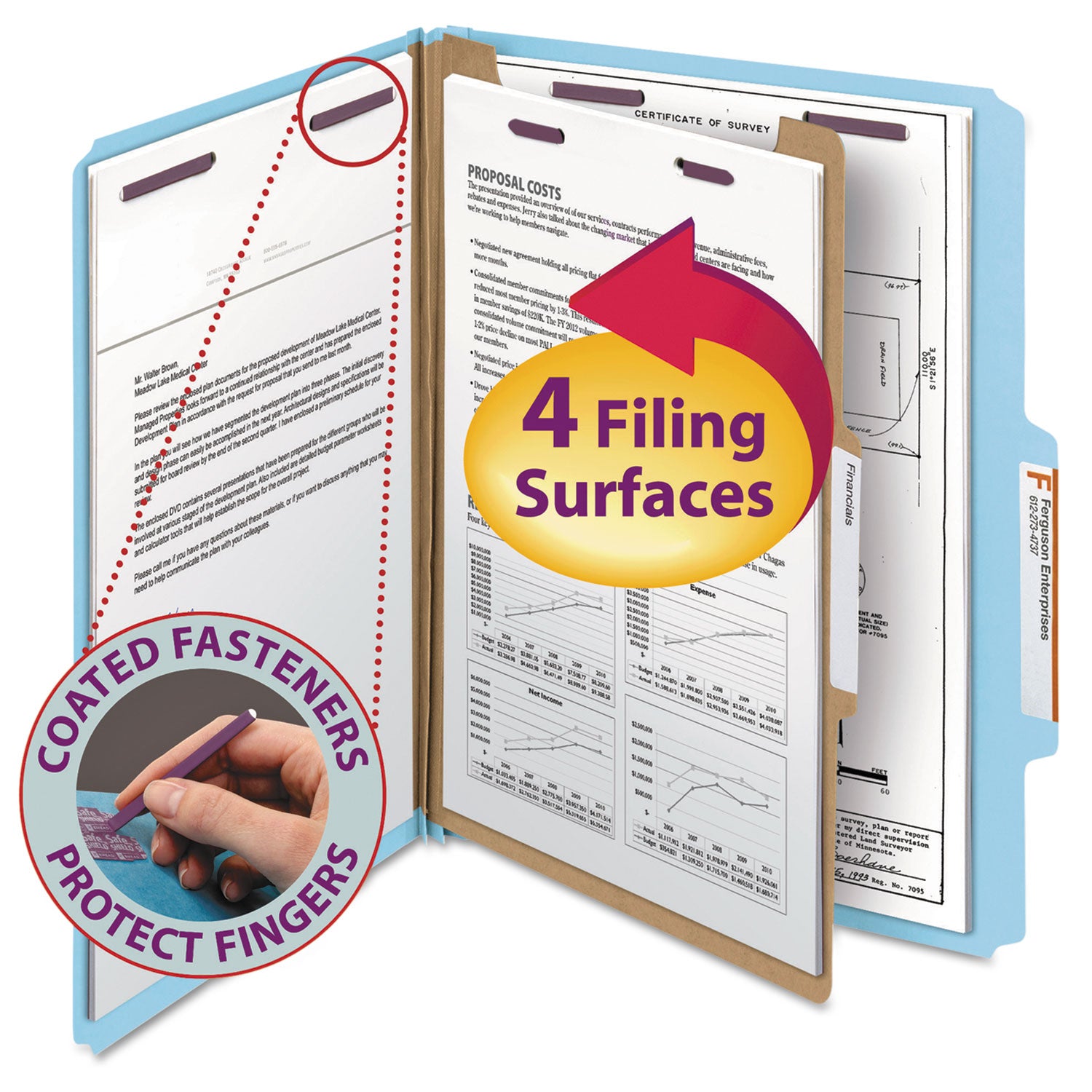Smead SafeSHIELD 2/5 Tab Cut Letter Size Recycled Classification Folder, 2" Expansion, 1 Divider, Blue, Heavy Duty, Tear Resistant, 100% Recycled, 10/Box