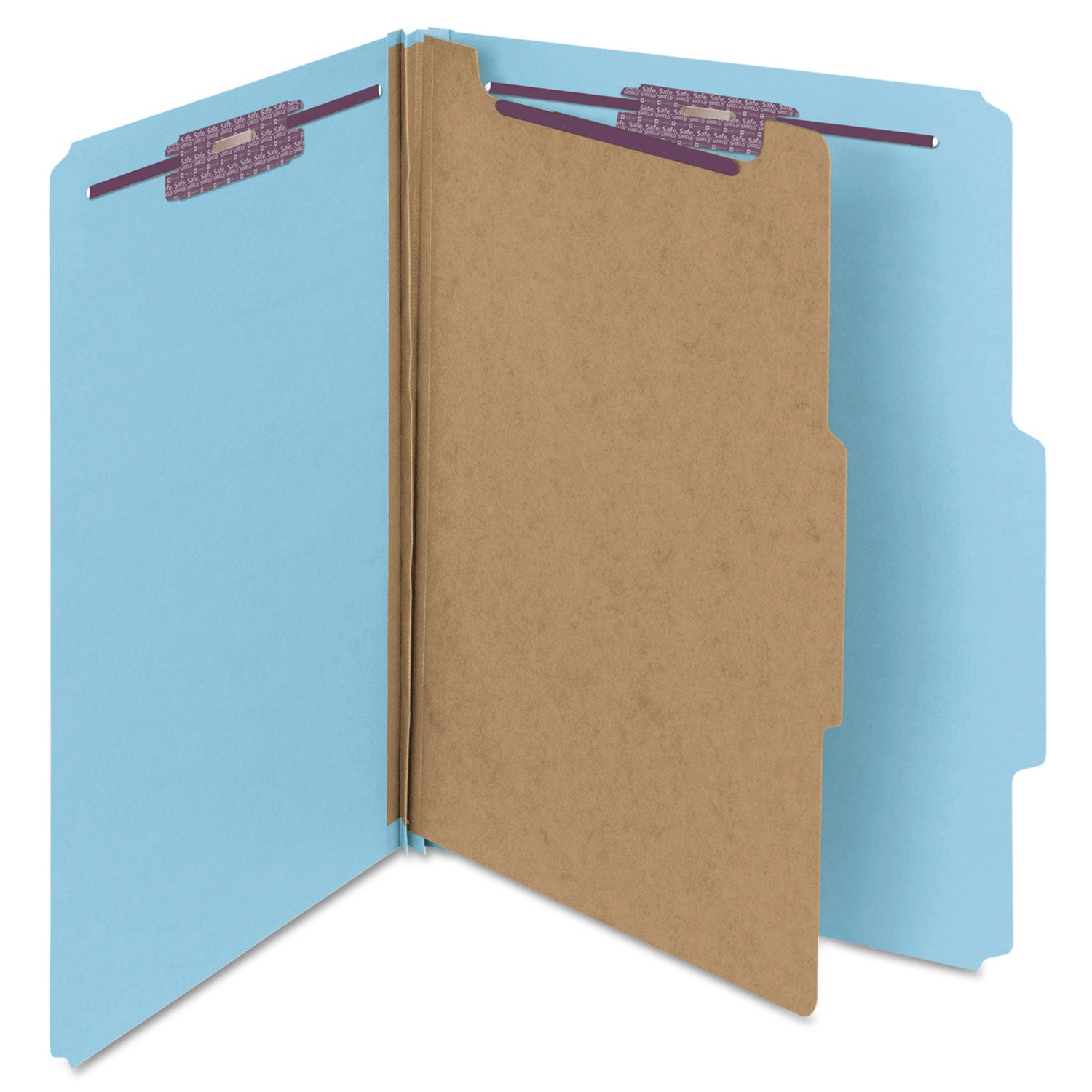 Smead SafeSHIELD 2/5 Tab Cut Letter Size Recycled Classification Folder, 2" Expansion, 1 Divider, Blue, Heavy Duty, Tear Resistant, 100% Recycled, 10/Box