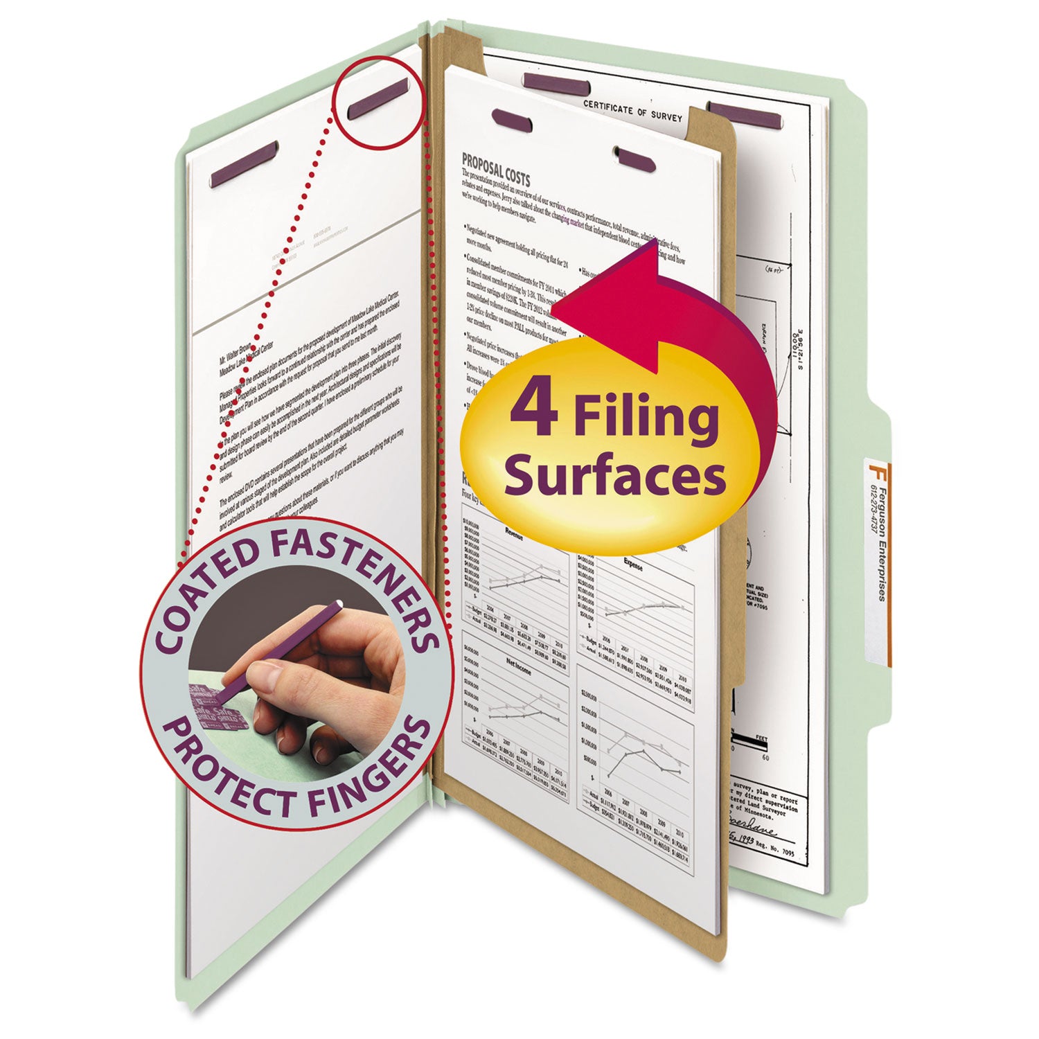 Smead SafeSHIELD 2/5 Tab Cut Legal Recycled Classification Folder, 8 1/2" x 14", 2" Expansion, 2 Fasteners, 1 Divider, Pressboard, Gray/Green, 10/Box