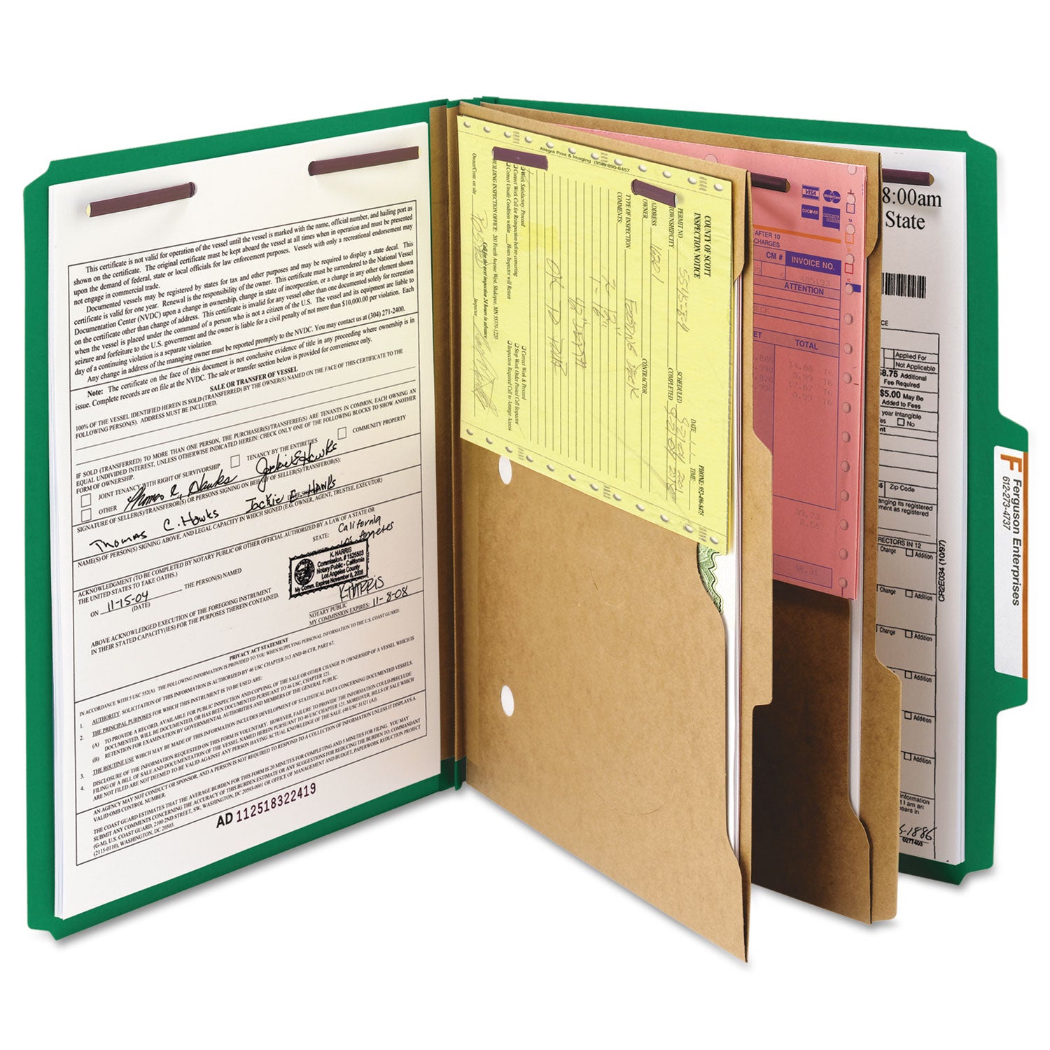 Smead SafeSHIELD 2/5 Tab Cut Letter Size Recycled Classification Folders, 2" Expansion, 2 Fasteners, 2 Pockets, 2 Dividers, Heavy Duty, Green, 100% Recycled, 10/Box