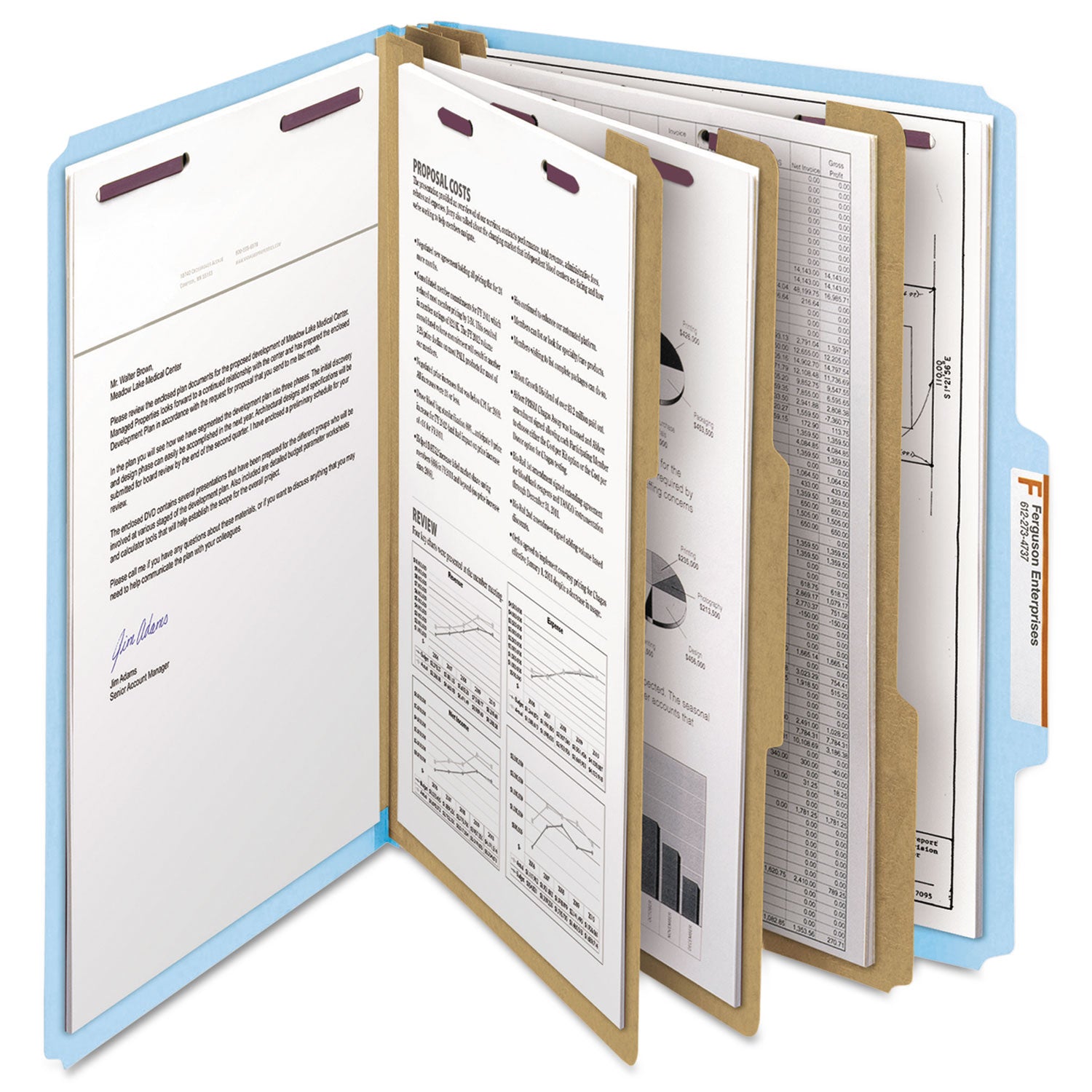 Smead SafeSHIELD 2/5 Tab Cut Letter Size Recycled Classification Folder, 3" Expansion, 2 Fasteners, 3 Dividers, 25 pt. Pressboard, Blue, Heavy Duty, Tear Resistant, 100% Recycled, 10/Box