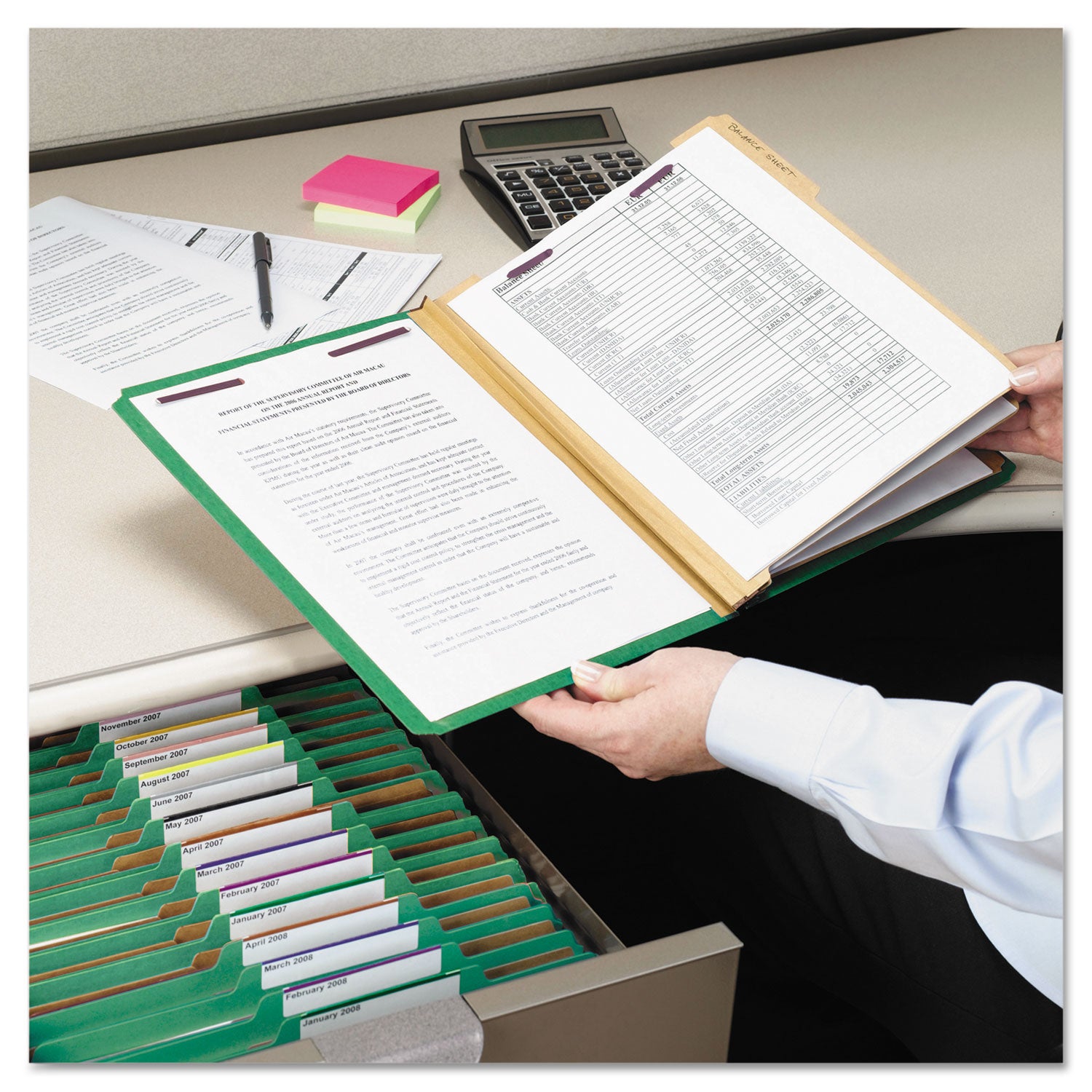 Smead SafeSHIELD 2/5 Tab Letter Size Recycled Classification Folders, 3 Dividers, 2 Fasteners, 3" Expansion, Green, Heavy Duty, 100% Recycled, 10/Box