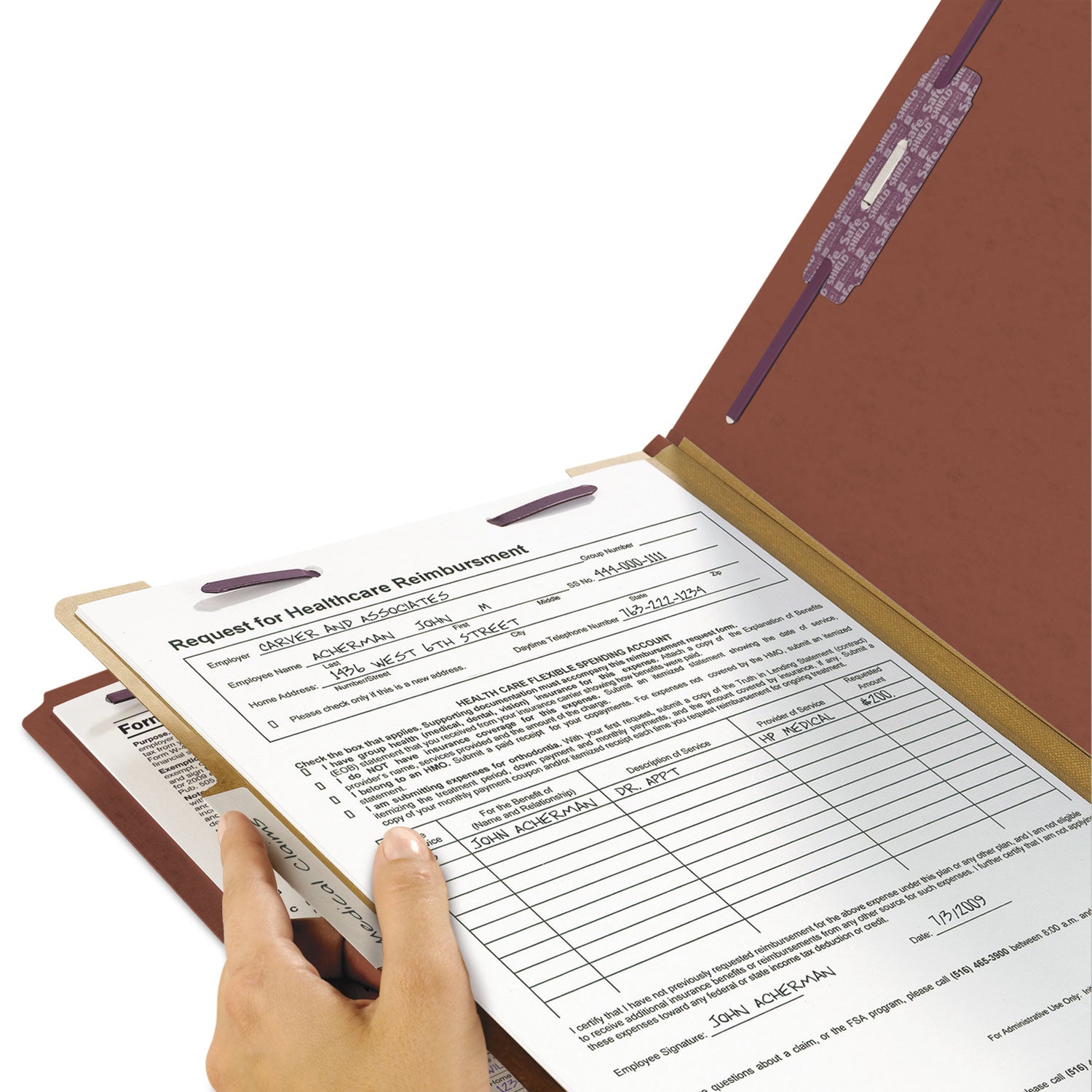 Smead SafeSHIELD 2/5 Tab Cut Letter Size Recycled Classification Folder, 2" Expansion, 1 Divider, 2 Fasteners, 25 pt. Pressboard, Red, Heavy Duty, Tear Resistant, 100% Recycled, 10/Box