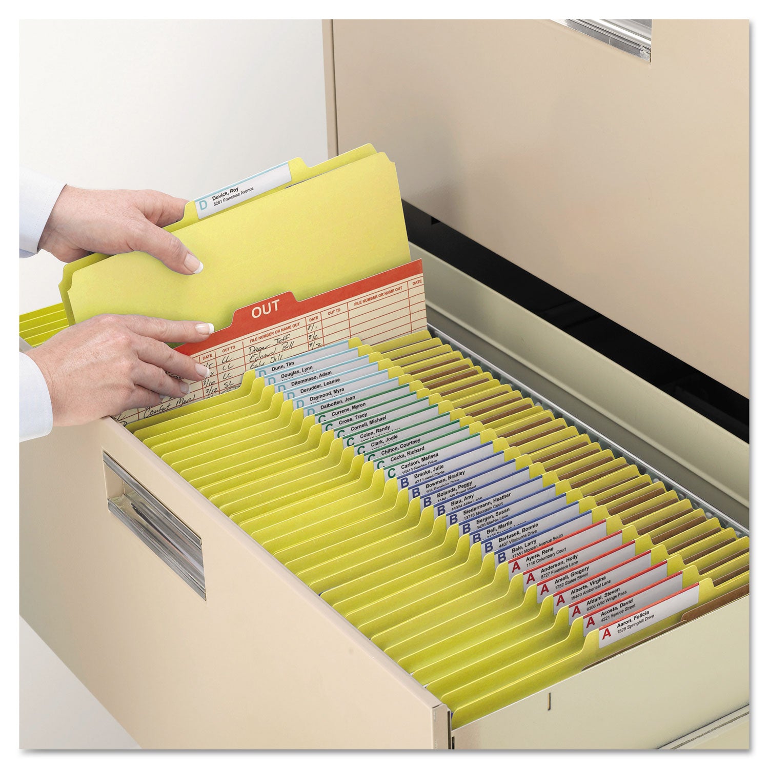 Smead SafeSHIELD 2/5 Tab Cut Letter Size Recycled Classification Folders, 2" Expansion, 2 Fasteners, 2 Dividers, Pressboard, Yellow, Heavy Duty, Tear Resistant, 100% Recycled, 10/Box