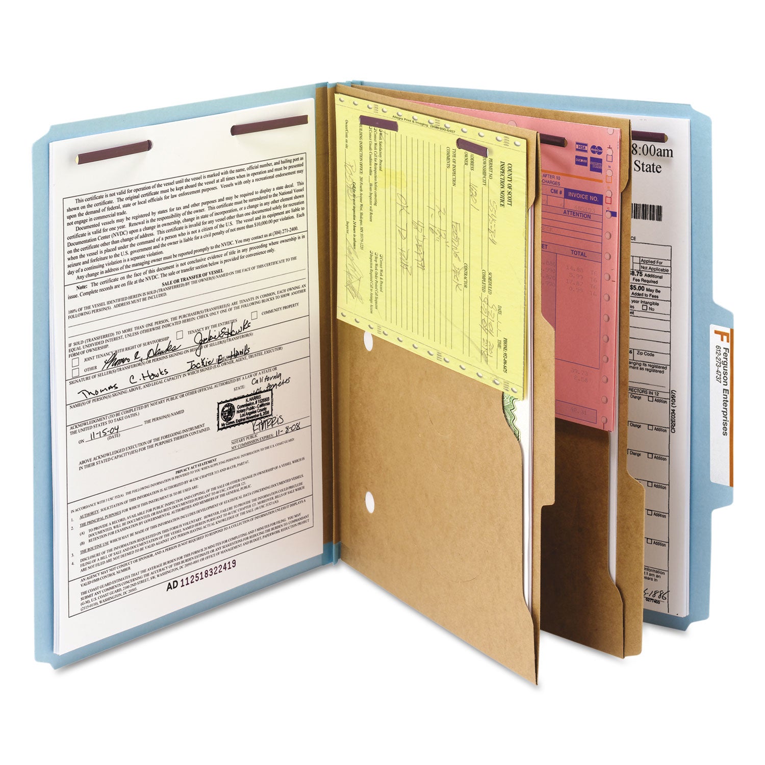 Smead SafeSHIELD 2/5 Tab Cut Letter Recycled Classification Folder, 8.5" x 11", 2" Expansion, 2 Fasteners, 2 Pockets, 2 Dividers, Blue, Heavy Duty, Tear Resistant, 100% Recycled, 10/Box