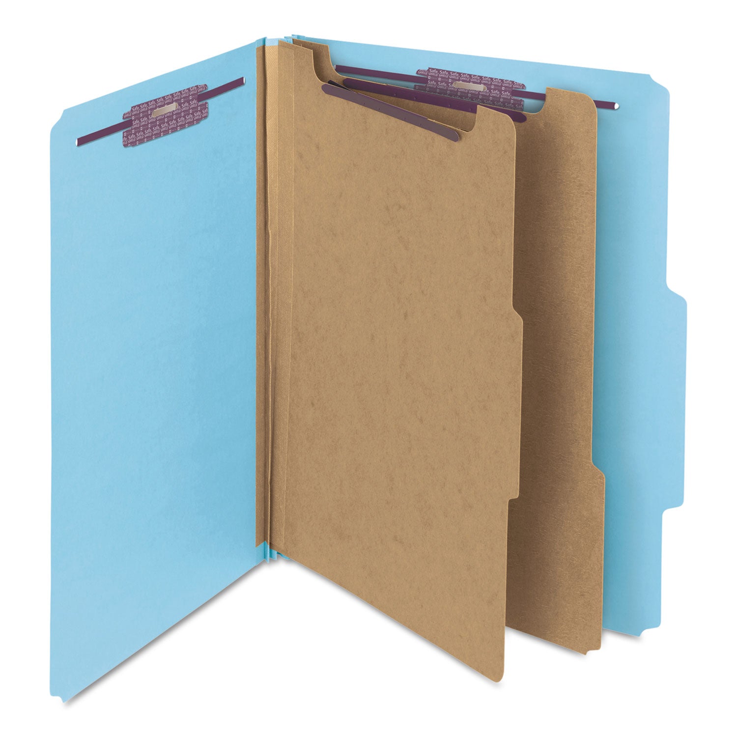 Smead SafeSHIELD 2/5 Tab Cut Letter Size Recycled Classification Folders, 2" Expansion, 2 Fasteners, 2 Dividers, 25 pt. Pressboard, Blue, Heavy Duty, Tear Resistant, 100% Recycled, 10/Box