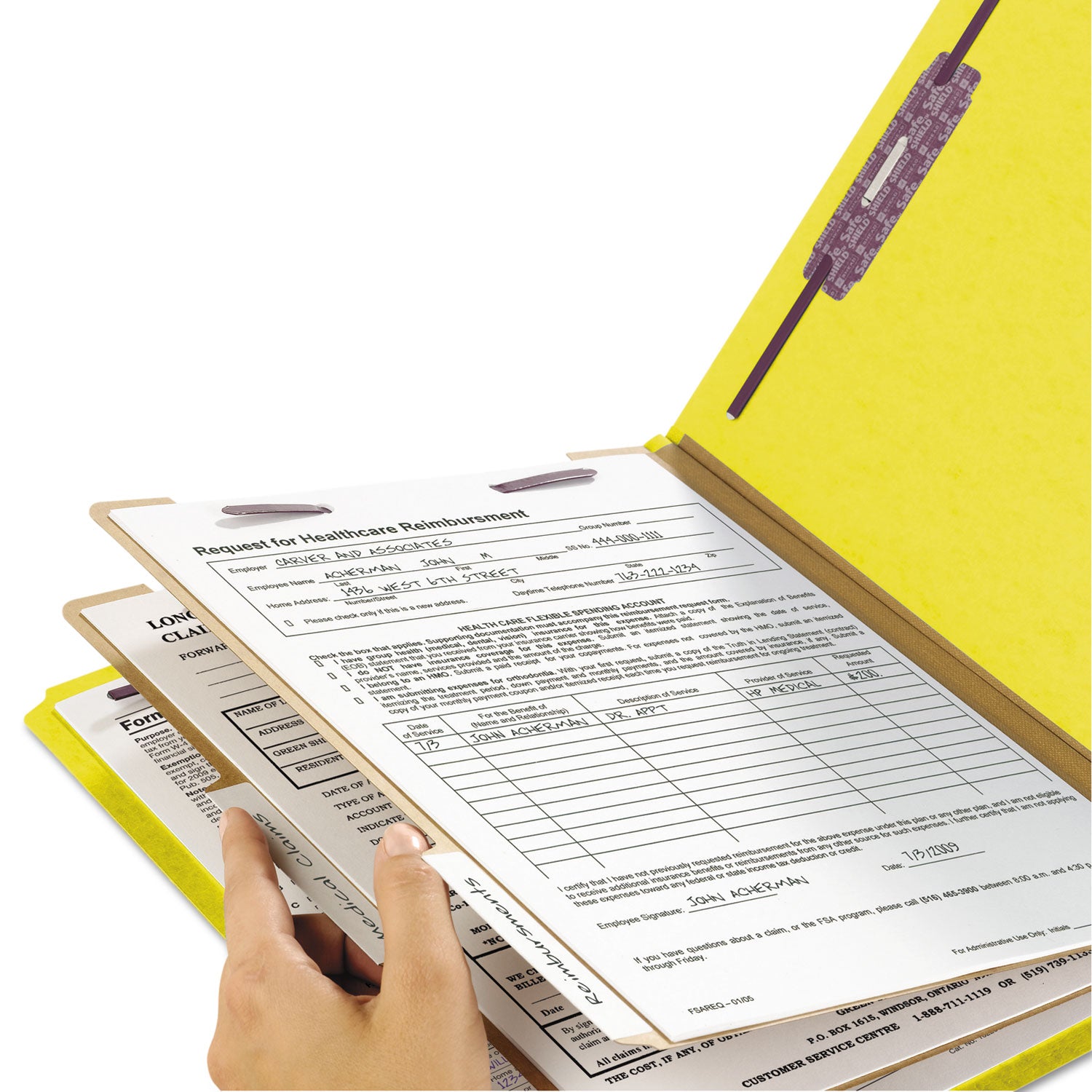 Smead SafeSHIELD 2/5 Tab Cut Legal Classification Folders, 2 Dividers, 2" Expansion, 2 Fasteners, Yellow, 100% Recycled, 8.5" x 14", 10/Box