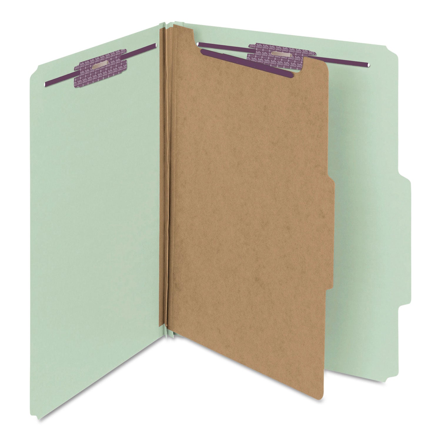 Smead SafeSHIELD 2/5 Tab Cut Letter Recycled Classification Folder, 8.5" x 11", 2" Expansion, 2 Fasteners, 1 Divider, Pressboard, Gray/Green, Heavy Duty, Tear Resistant, 100% Recycled, 10/Box