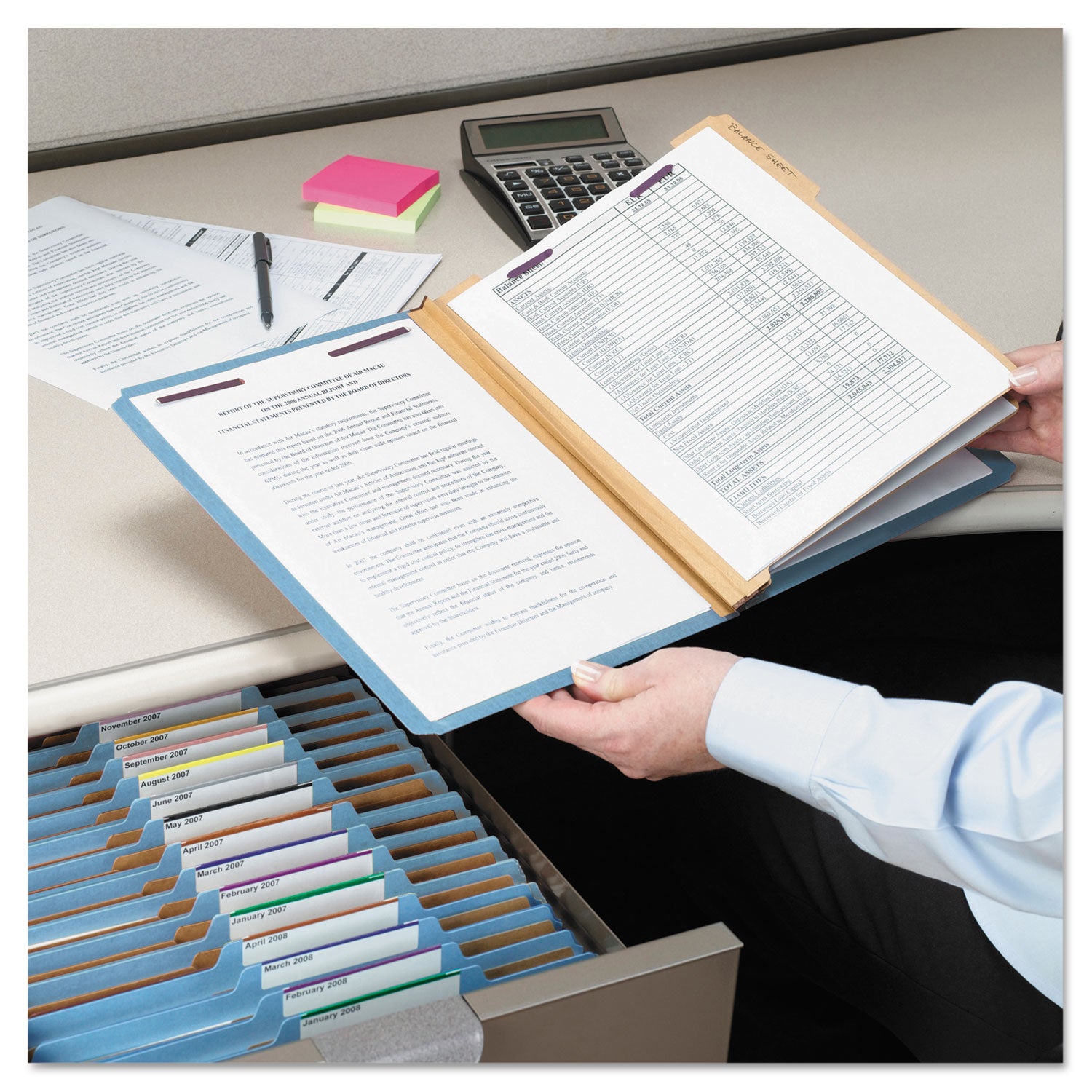 Smead SafeSHIELD 2/5 Tab Cut Letter Size Recycled Classification Folders, 2" Expansion, 2 Fasteners, 2 Dividers, 25 pt. Pressboard, Blue, Heavy Duty, Tear Resistant, 100% Recycled, 10/Box