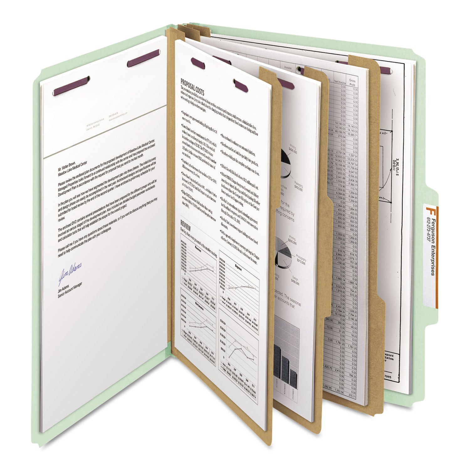 Smead SafeSHIELD 2/5 Tab Cut Letter Size Recycled Classification Folders, 3" Expansion, 3 Dividers, 2 Fasteners, Pressboard, Gray/Green, 100% Recycled, 10/Box