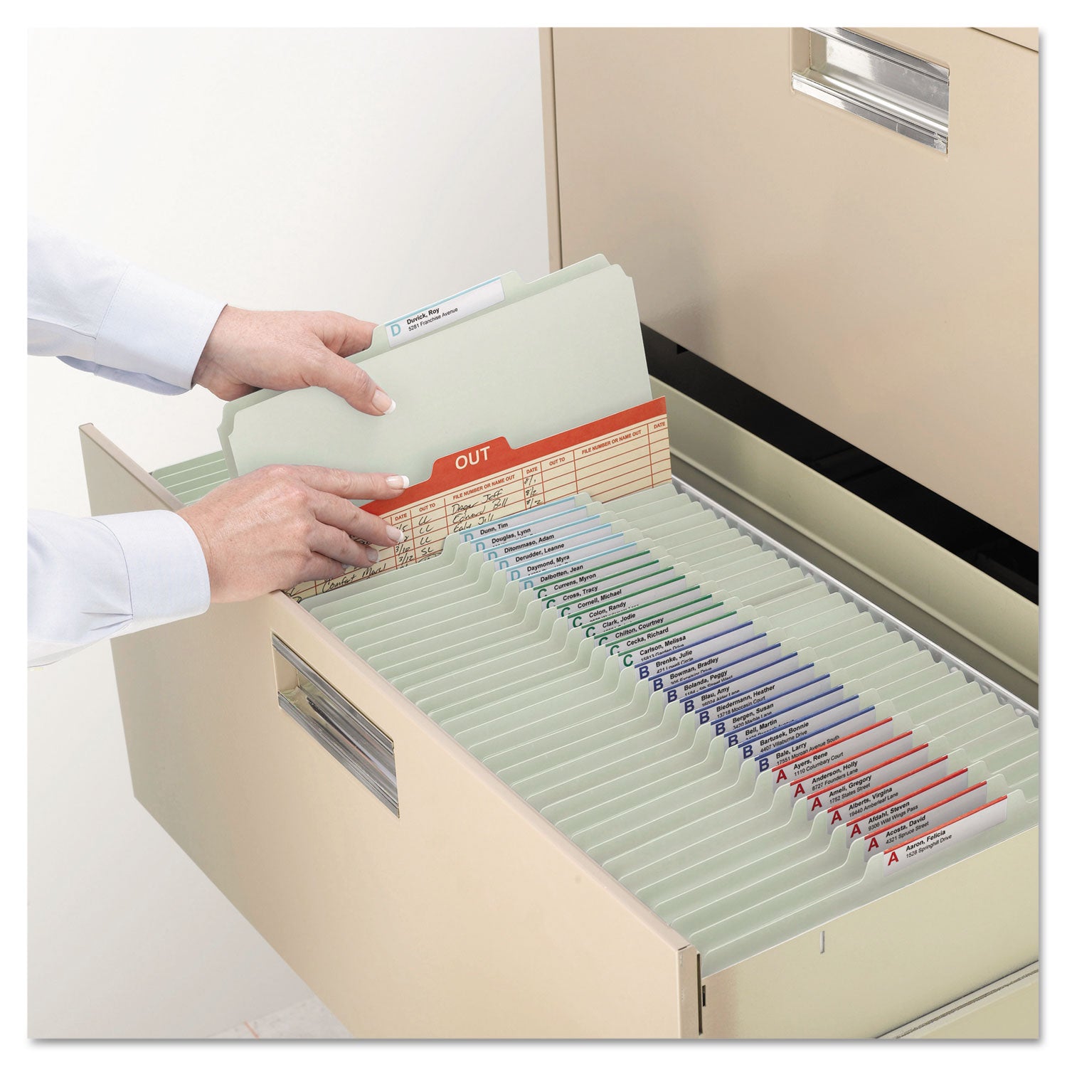 Smead SafeSHIELD 2/5 Tab Cut Legal Recycled Classification Folder, 8 1/2" x 14", 2" Expansion, 2 Fasteners, 1 Divider, Pressboard, Gray/Green, 10/Box