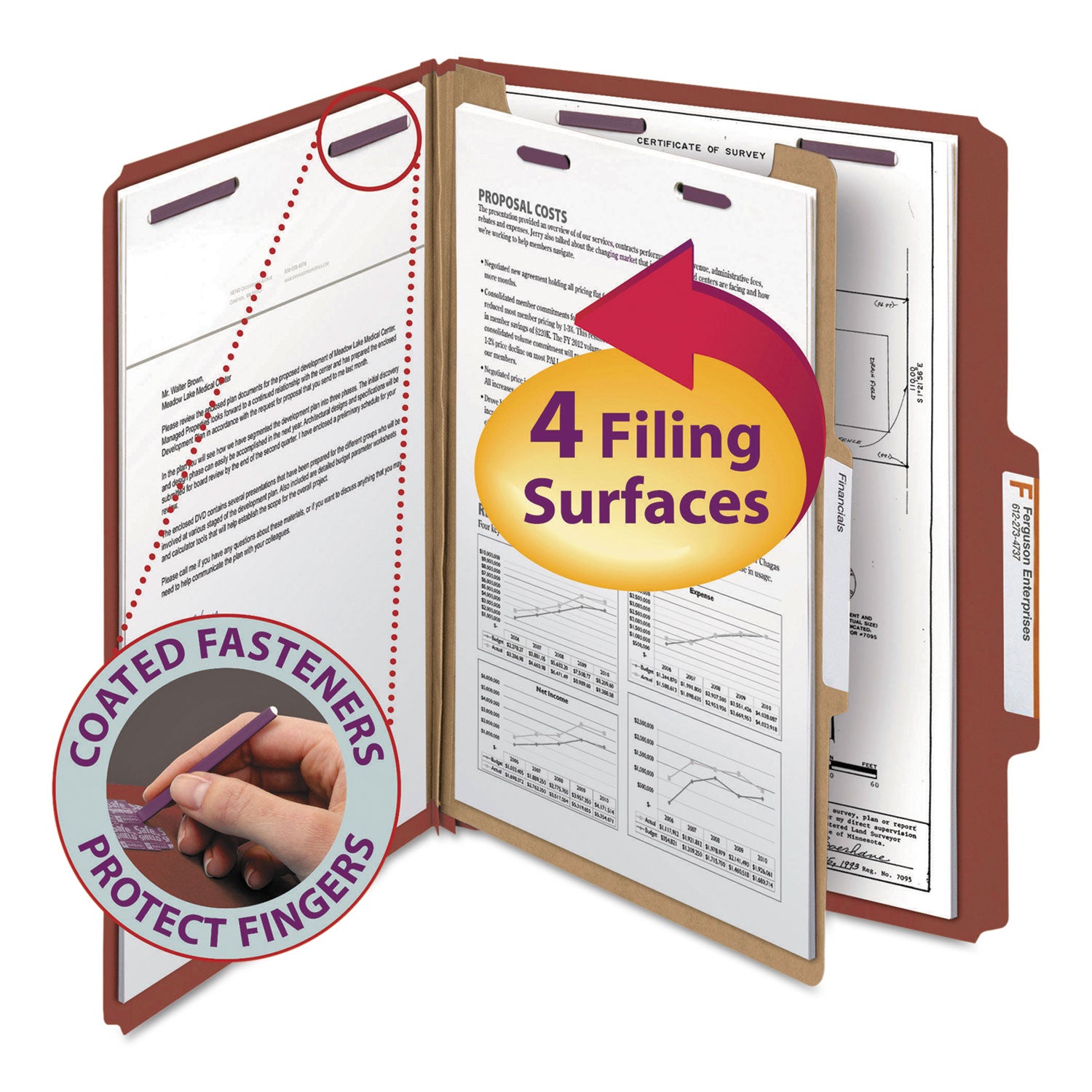 Smead SafeSHIELD 2/5 Tab Cut Letter Size Recycled Classification Folder, 2" Expansion, 1 Divider, 2 Fasteners, 25 pt. Pressboard, Red, Heavy Duty, Tear Resistant, 100% Recycled, 10/Box