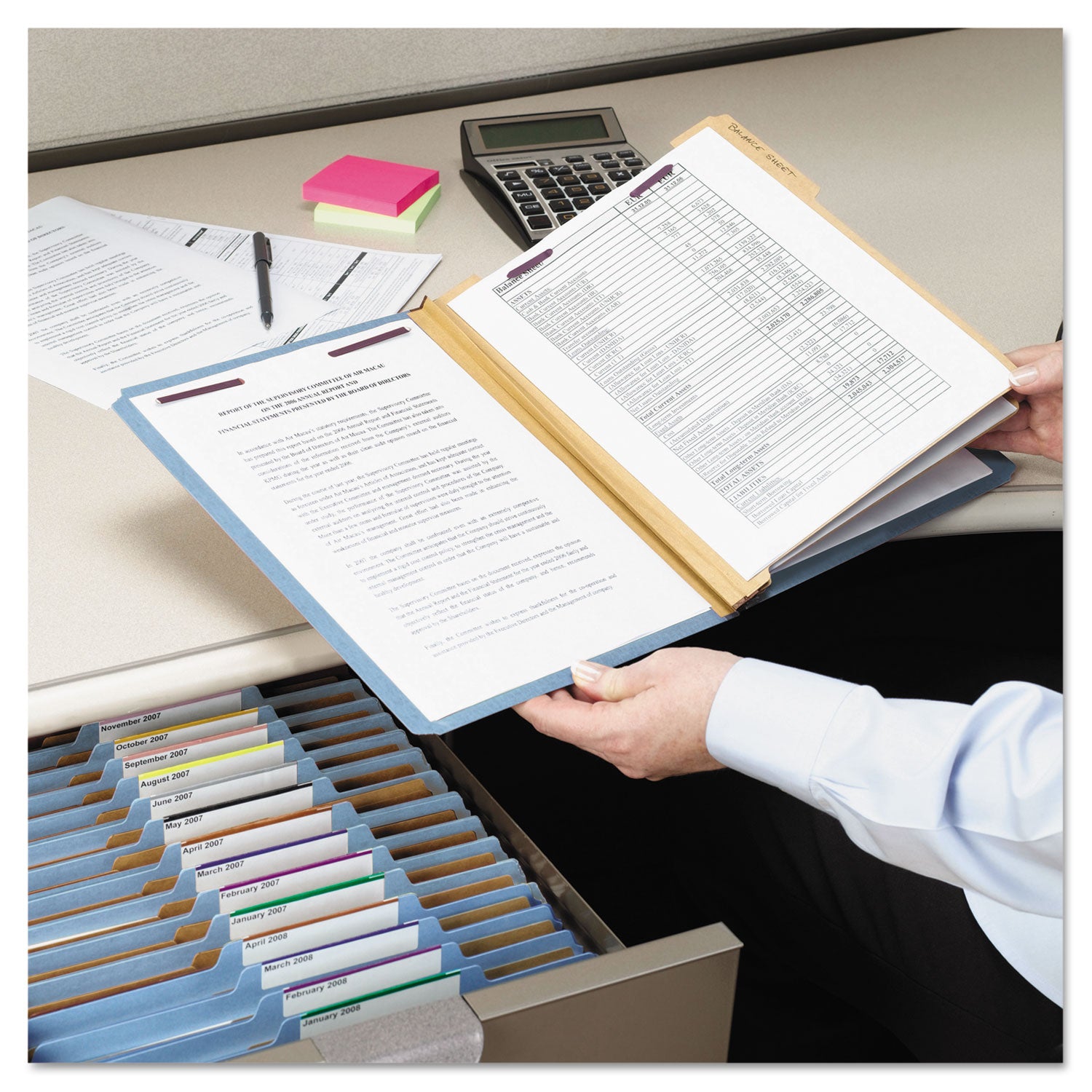 Smead SafeSHIELD 2/5 Tab Cut Legal Recycled Classification Folder, 8 1/2" x 14", 2" Expansion, 2 Fasteners, 2 Dividers, 25 pt. Pressboard, Blue, 100% Recycled, 10/Box