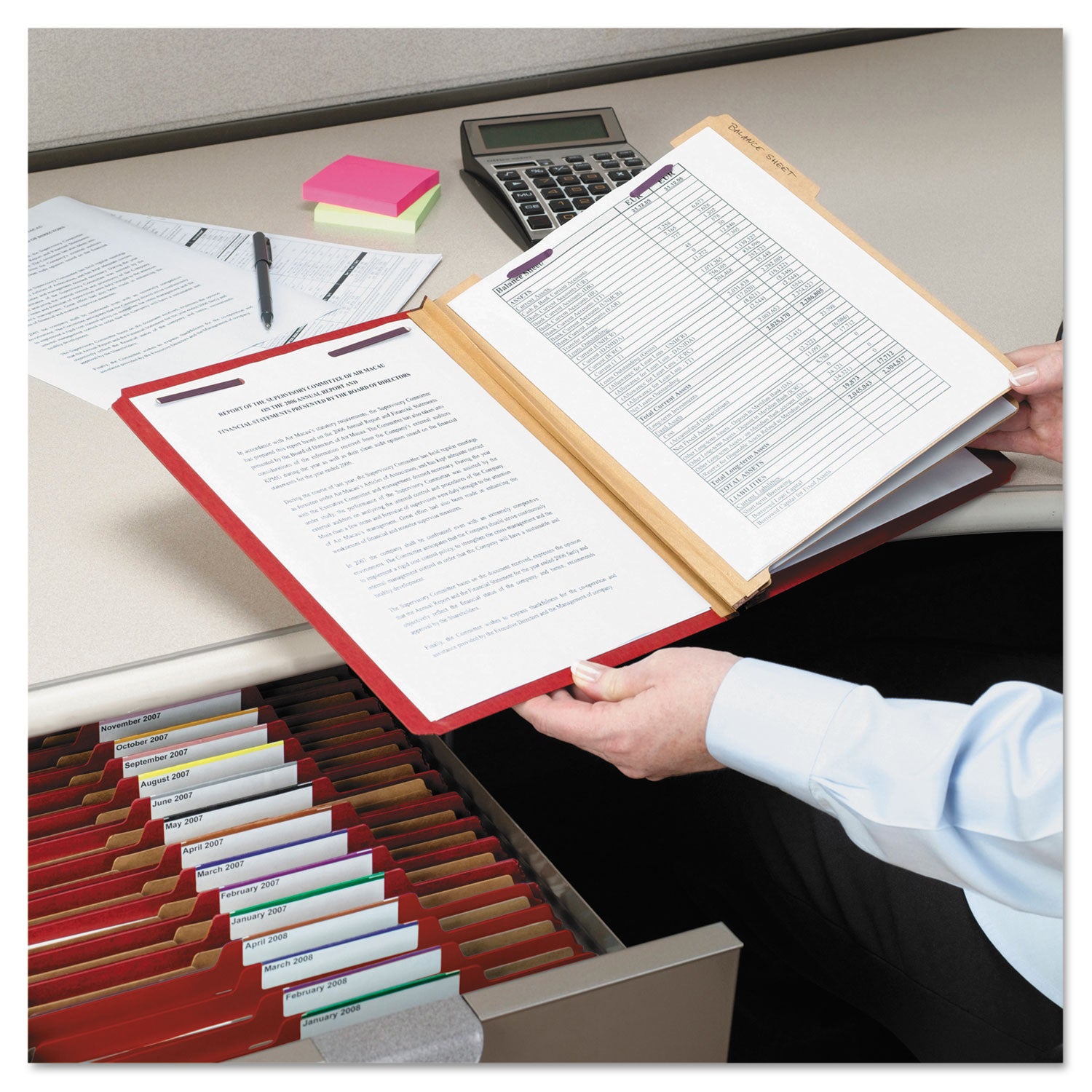 Smead SafeSHIELD 2/5 Tab Cut Letter Size Recycled Classification Folders, 2" Expansion, 2 Fasteners, 2 Dividers, Bright Red, Heavy Duty, 100% Recycled, 10/Box