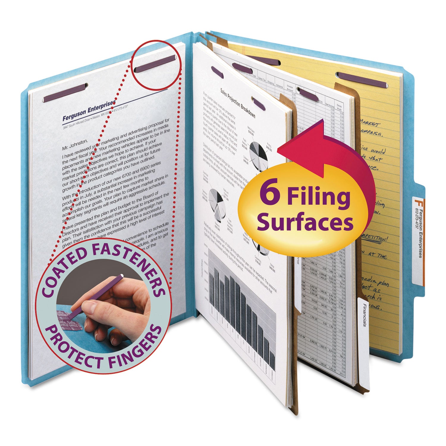Smead SafeSHIELD 2/5 Tab Cut Letter Size Recycled Classification Folders, 2" Expansion, 2 Fasteners, 2 Dividers, 25 pt. Pressboard, Blue, Heavy Duty, Tear Resistant, 100% Recycled, 10/Box