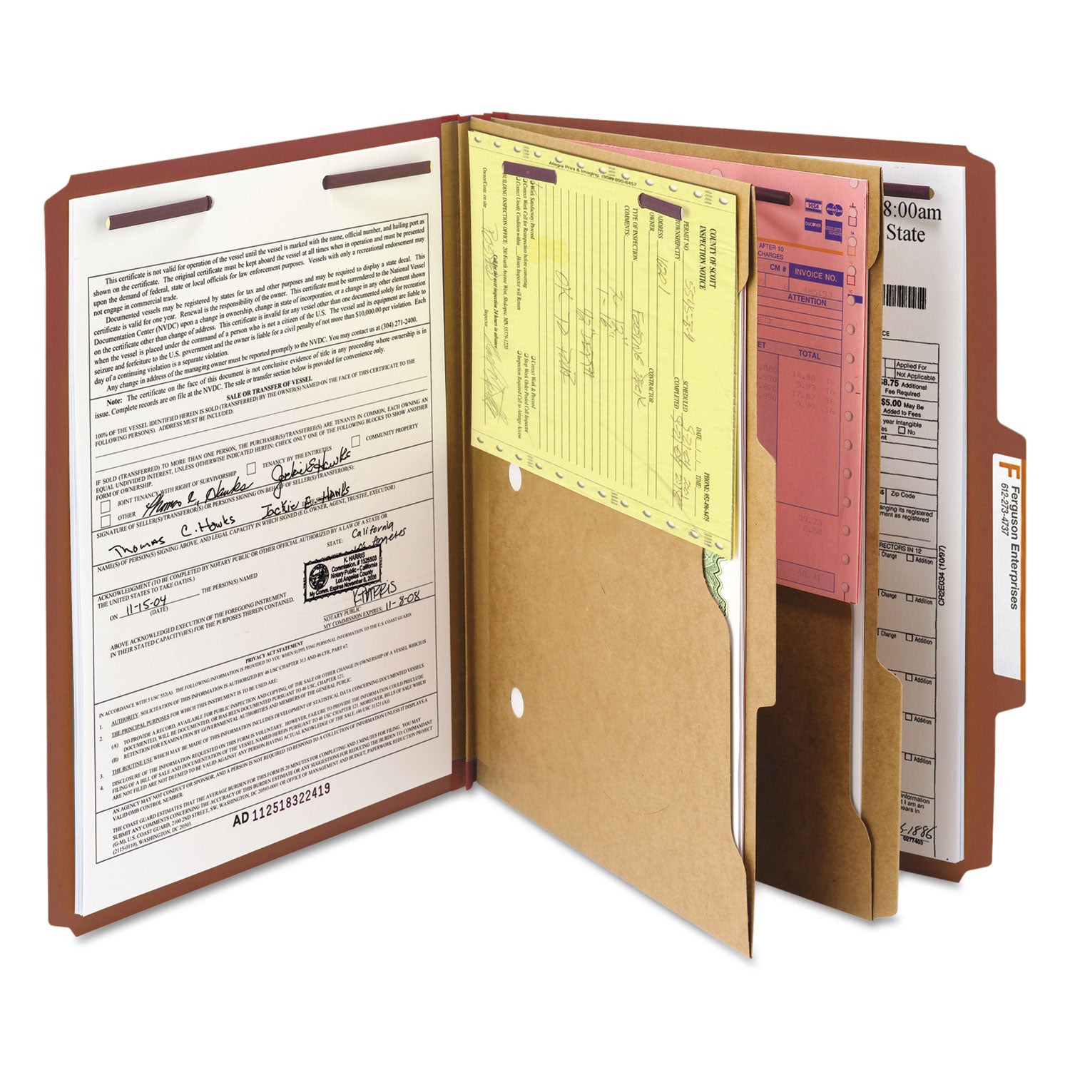 Smead SafeSHIELD 2/5 Tab Cut Letter Size Red Classification Folders, 2" Expansion, 2 Fasteners, 2 Pockets, 2 Dividers, 25 pt. Heavy Duty, 100% Recycled, 10/Box