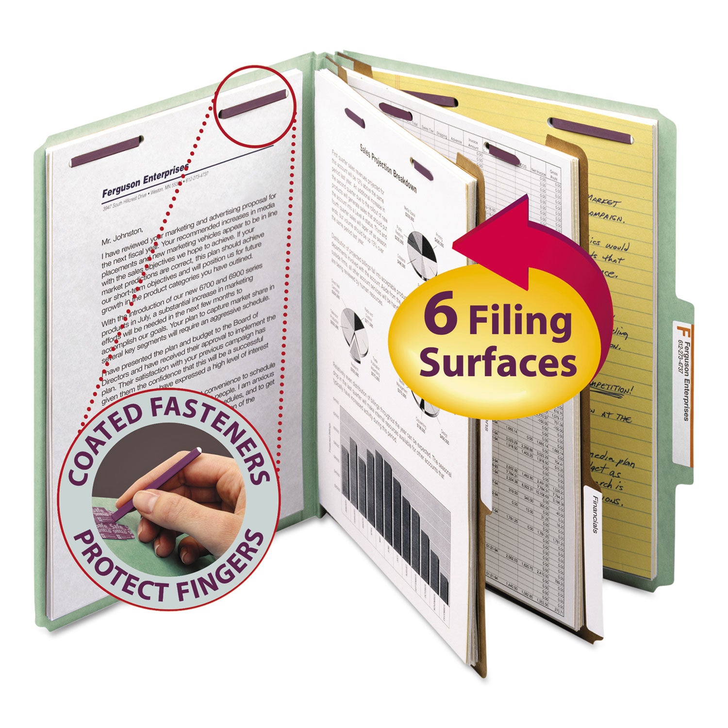 Smead SafeSHIELD 2/5 Tab Cut Letter Size Recycled Classification Folders, 2" Expansion, 2 Fasteners, 2 Dividers, Pressboard, Gray/Green, Heavy Duty, Tear Resistant, 10/Box