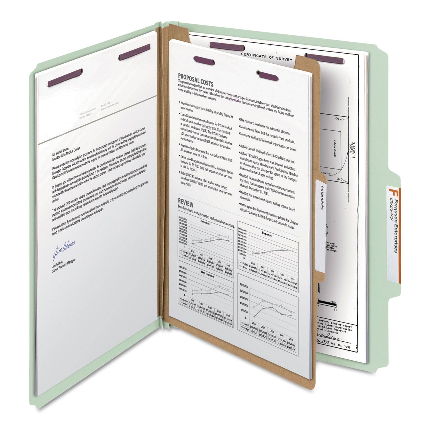 Smead SafeSHIELD 2/5 Tab Cut Letter Recycled Classification Folder, 8.5" x 11", 2" Expansion, 2 Fasteners, 1 Divider, Pressboard, Gray/Green, Heavy Duty, Tear Resistant, 100% Recycled, 10/Box