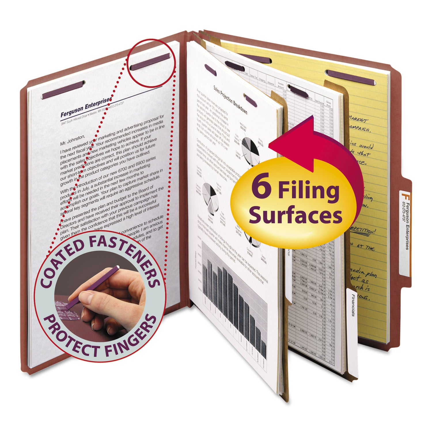 Smead SafeSHIELD 2/5 Tab Cut Letter Size Recycled Classification Folders, 2" Expansion, 2 Fasteners, 2 Dividers, Heavy Duty Pressboard, Red, 100% Recycled, 10/Box