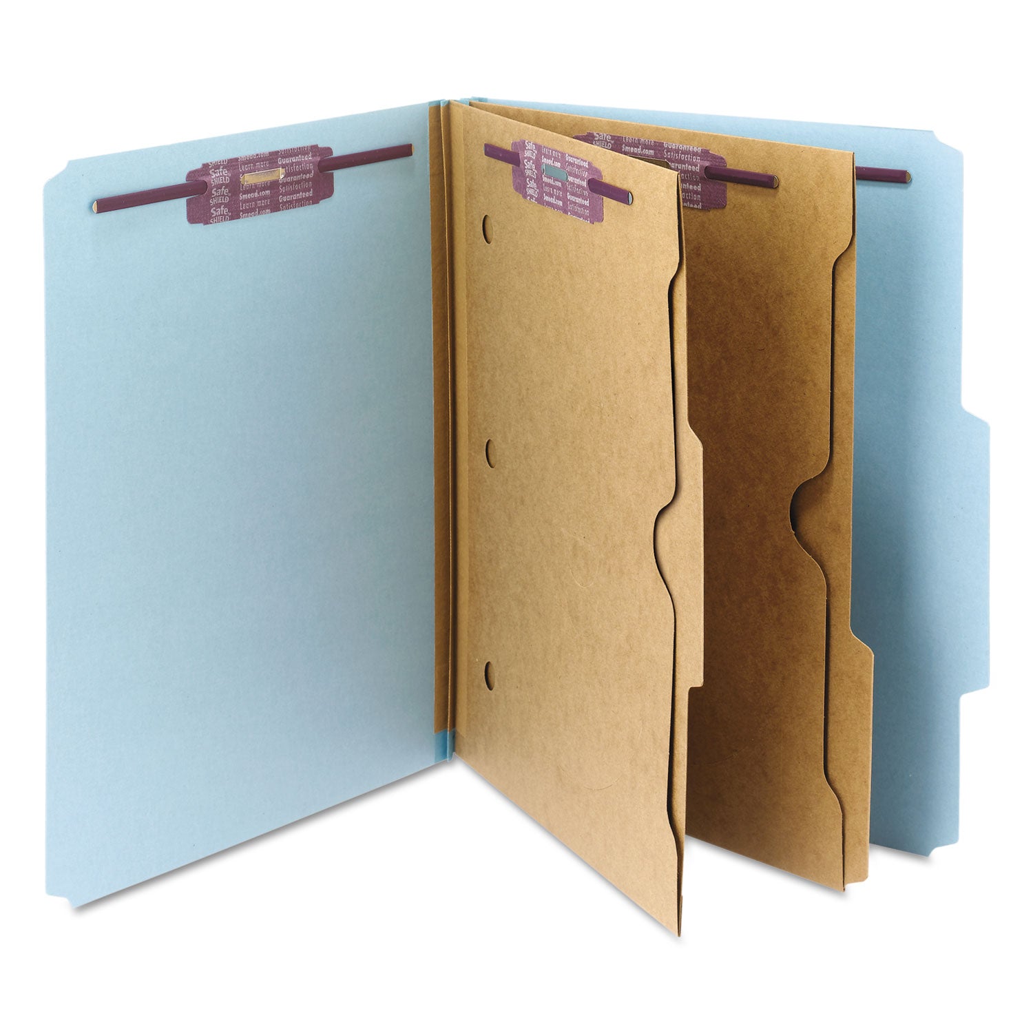 Smead SafeSHIELD 2/5 Tab Cut Letter Recycled Classification Folder, 8.5" x 11", 2" Expansion, 2 Fasteners, 2 Pockets, 2 Dividers, Blue, Heavy Duty, Tear Resistant, 100% Recycled, 10/Box