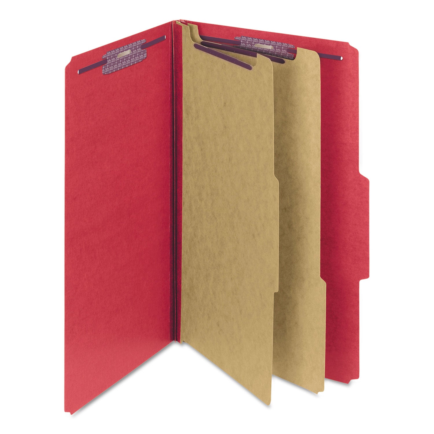 Smead SafeSHIELD 2/5 Tab Cut Legal Classification Folders, 2 Dividers, 2" Expansion, Bright Red, 100% Recycled, Heavy Duty, Tear Resistant, 8.5" x 14", 10/Box