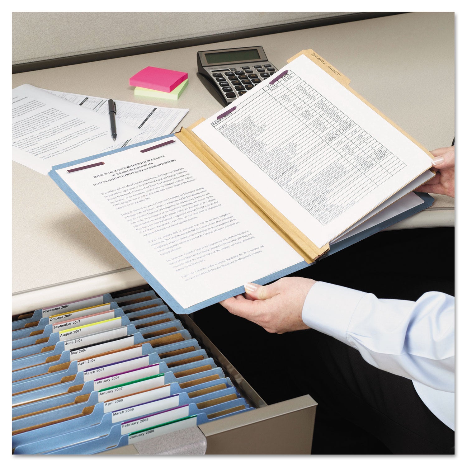 Smead SafeSHIELD 2/5 Tab Cut Letter Size Recycled Classification Folder, 3" Expansion, 2 Fasteners, 3 Dividers, 25 pt. Pressboard, Blue, Heavy Duty, Tear Resistant, 100% Recycled, 10/Box