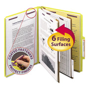 Smead SafeSHIELD 2/5 Tab Cut Letter Size Recycled Classification Folders, 2" Expansion, 2 Fasteners, 2 Dividers, Pressboard, Yellow, Heavy Duty, Tear Resistant, 100% Recycled, 10/Box