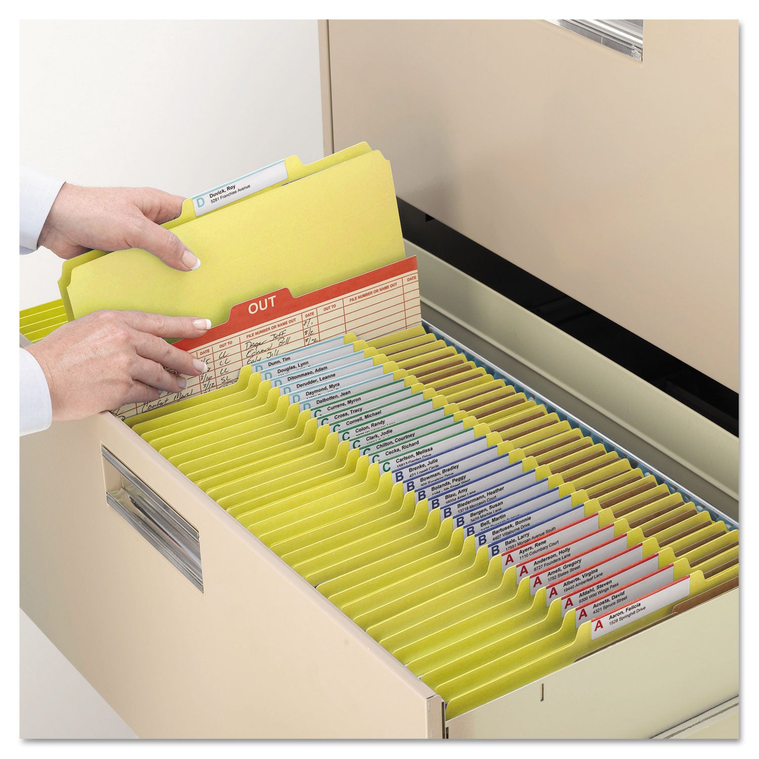 Smead SafeSHIELD 2/5 Tab Cut Letter Size Recycled Classification Folders, 2" Expansion, 2 Fasteners, 2 Pockets, 2 Dividers, Yellow, Heavy Duty, Tear Resistant, 100% Recycled, 10/Box