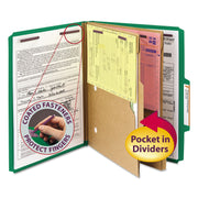 Smead SafeSHIELD 2/5 Tab Cut Letter Size Recycled Classification Folders, 2" Expansion, 2 Fasteners, 2 Pockets, 2 Dividers, Heavy Duty, Green, 100% Recycled, 10/Box