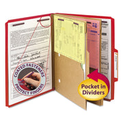 Smead SafeSHIELD 2/5 Tab Cut Letter Recycled Classification Folders, 8.5" x 11", 2" Expansion, 2 Fasteners, 2 Pockets, 2 Dividers, Bright Red, Heavy Duty, Tear Resistant, 100% Recycled, 10/Box
