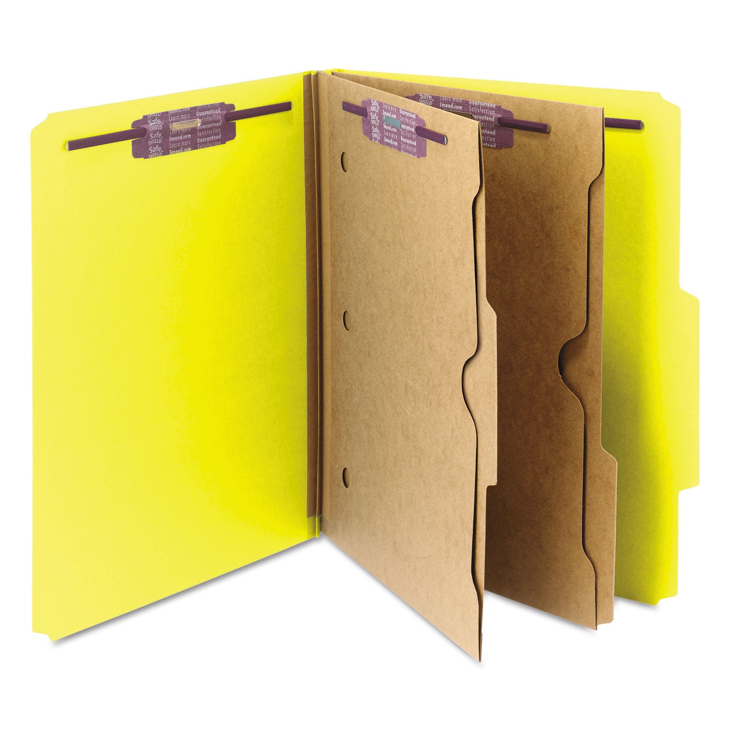 Smead SafeSHIELD 2/5 Tab Cut Letter Size Recycled Classification Folders, 2" Expansion, 2 Fasteners, 2 Pockets, 2 Dividers, Yellow, Heavy Duty, Tear Resistant, 100% Recycled, 10/Box