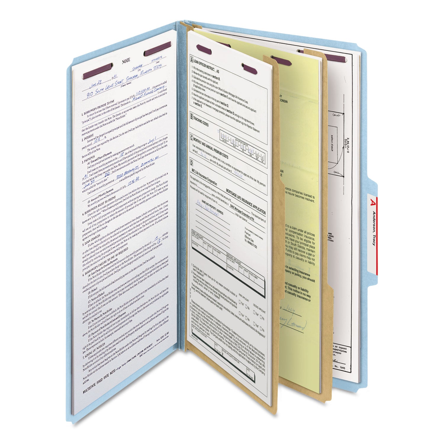 Smead SafeSHIELD 2/5 Tab Cut Legal Recycled Classification Folder, 8 1/2" x 14", 2" Expansion, 2 Fasteners, 2 Dividers, 25 pt. Pressboard, Blue, 100% Recycled, 10/Box