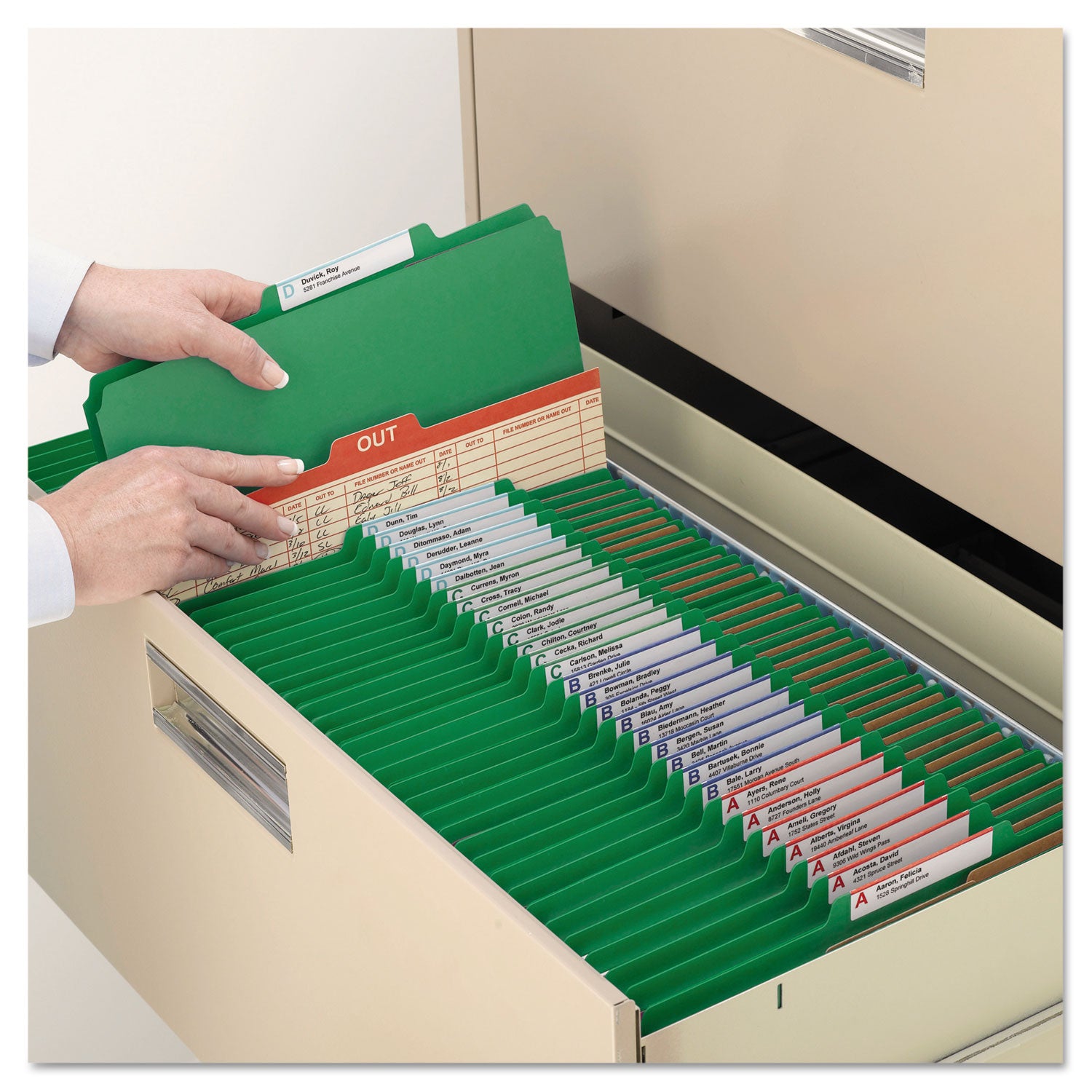 Smead SafeSHIELD 2/5 Tab Cut Letter Size Recycled Classification Folders, 2" Expansion, 2 Fasteners, 2 Pockets, 2 Dividers, Heavy Duty, Green, 100% Recycled, 10/Box