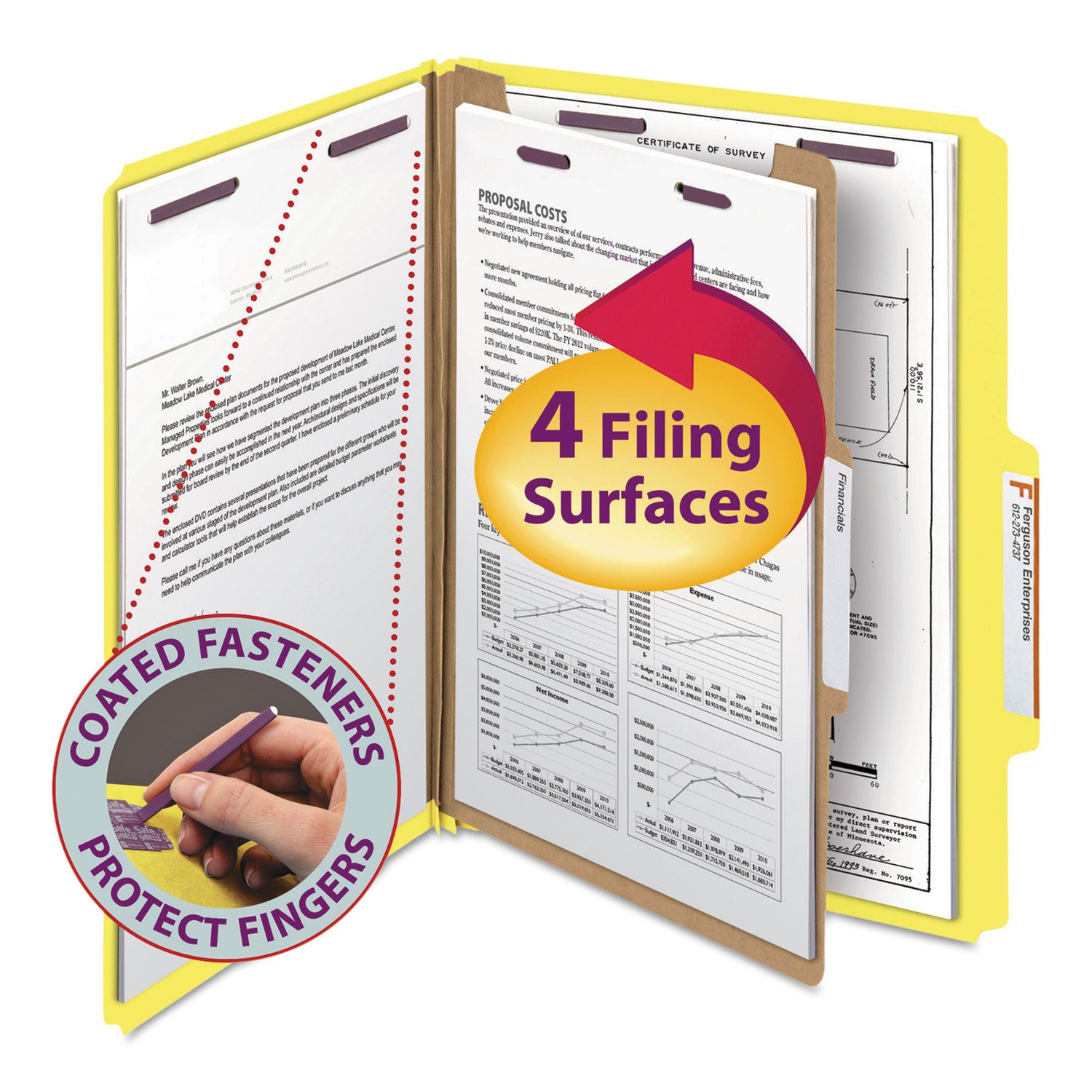 Smead SafeSHIELD 2/5 Tab Cut Letter Size Recycled Classification Folders, 2" Expansion, 1 Divider, Yellow, Heavy Duty Pressboard, 100% Recycled, 10/Box