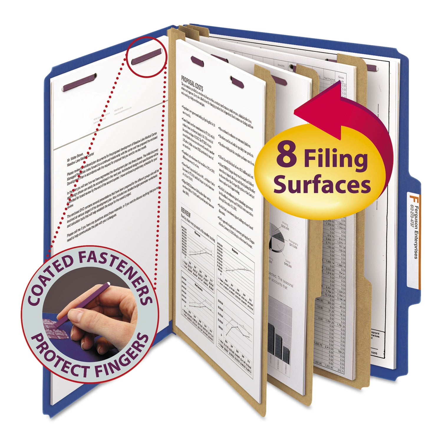 Smead SafeSHIELD 2/5 Tab Cut Letter Size Recycled Classification Folder, 3" Expansion, 3 Dividers, 2 Fasteners, Dark Blue, Heavy Duty, Tear Resistant, 100% Recycled, 10/Box