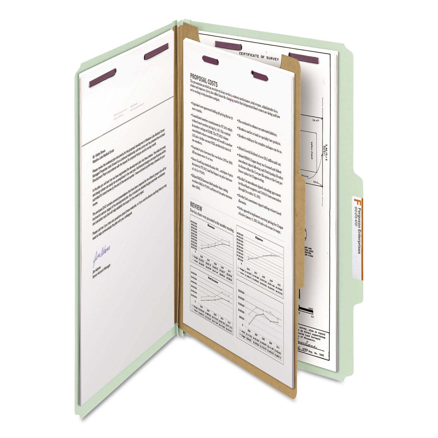 Smead SafeSHIELD 2/5 Tab Cut Legal Recycled Classification Folder, 8 1/2" x 14", 2" Expansion, 2 Fasteners, 1 Divider, Pressboard, Gray/Green, 10/Box