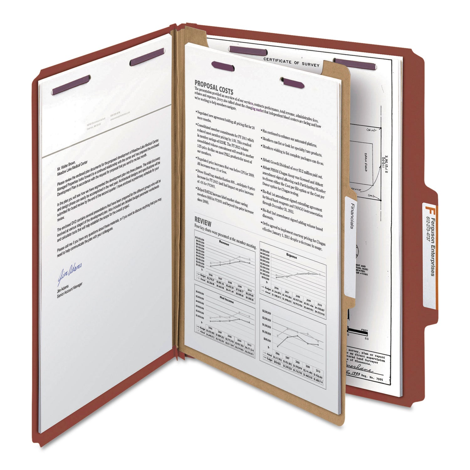 Smead SafeSHIELD 2/5 Tab Cut Letter Size Recycled Classification Folder, 2" Expansion, 1 Divider, 2 Fasteners, 25 pt. Pressboard, Red, Heavy Duty, Tear Resistant, 100% Recycled, 10/Box