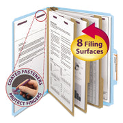 Smead SafeSHIELD 2/5 Tab Cut Letter Size Recycled Classification Folder, 3" Expansion, 2 Fasteners, 3 Dividers, 25 pt. Pressboard, Blue, Heavy Duty, Tear Resistant, 100% Recycled, 10/Box