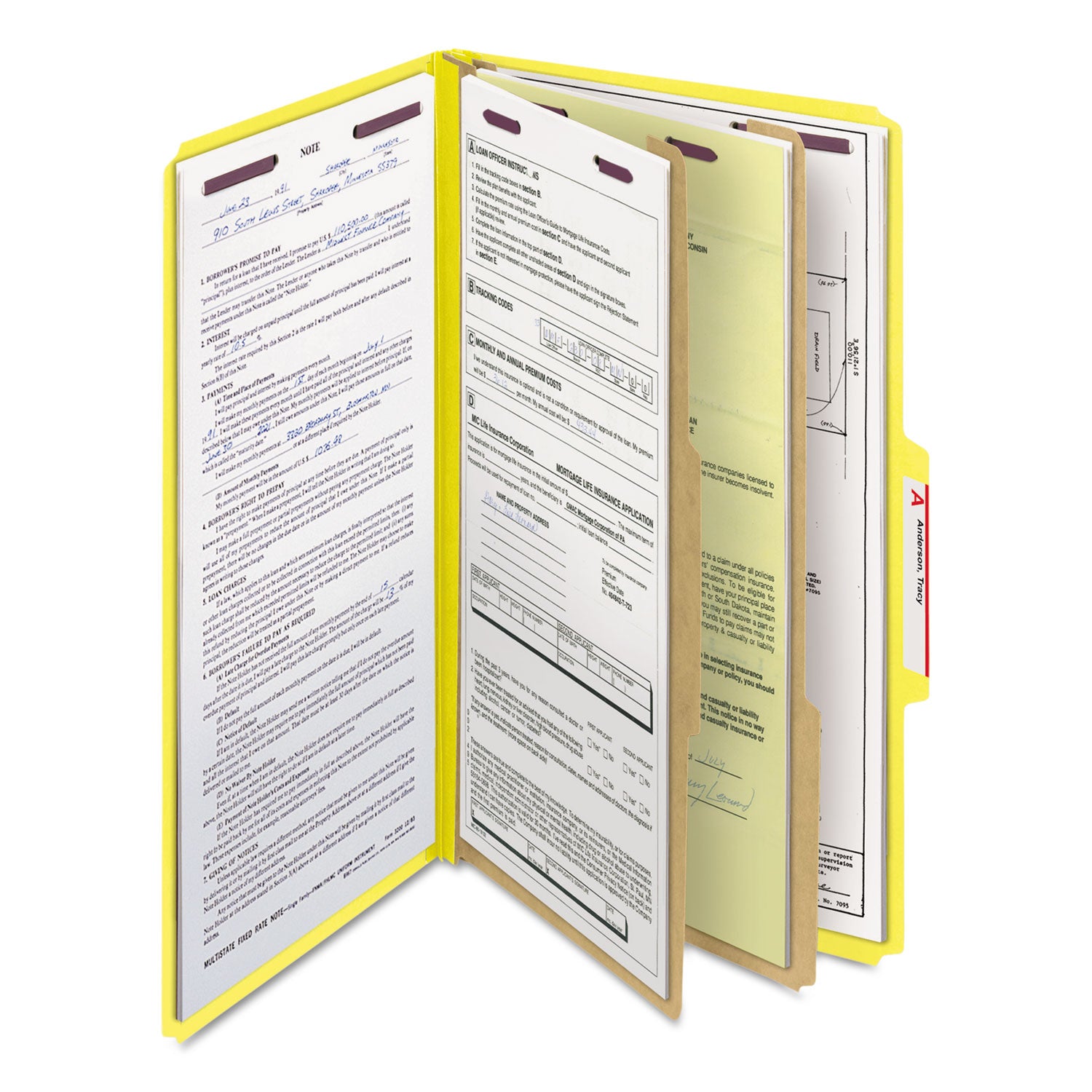Smead SafeSHIELD 2/5 Tab Cut Legal Classification Folders, 2 Dividers, 2" Expansion, 2 Fasteners, Yellow, 100% Recycled, 8.5" x 14", 10/Box