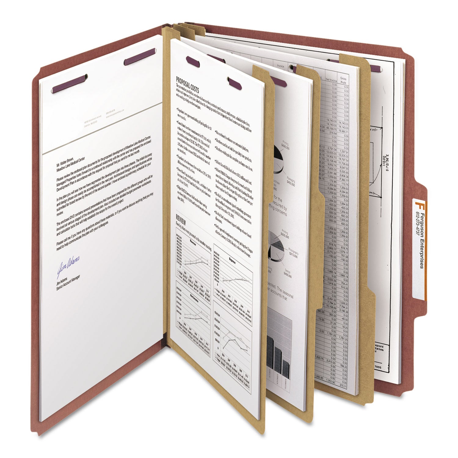 Smead SafeSHIELD 2/5 Tab Cut Letter Size Recycled Classification Folders, 3" Expansion, 3 Dividers, 2 Fasteners, Red, Heavy Duty, 100% Recycled, 10/Box